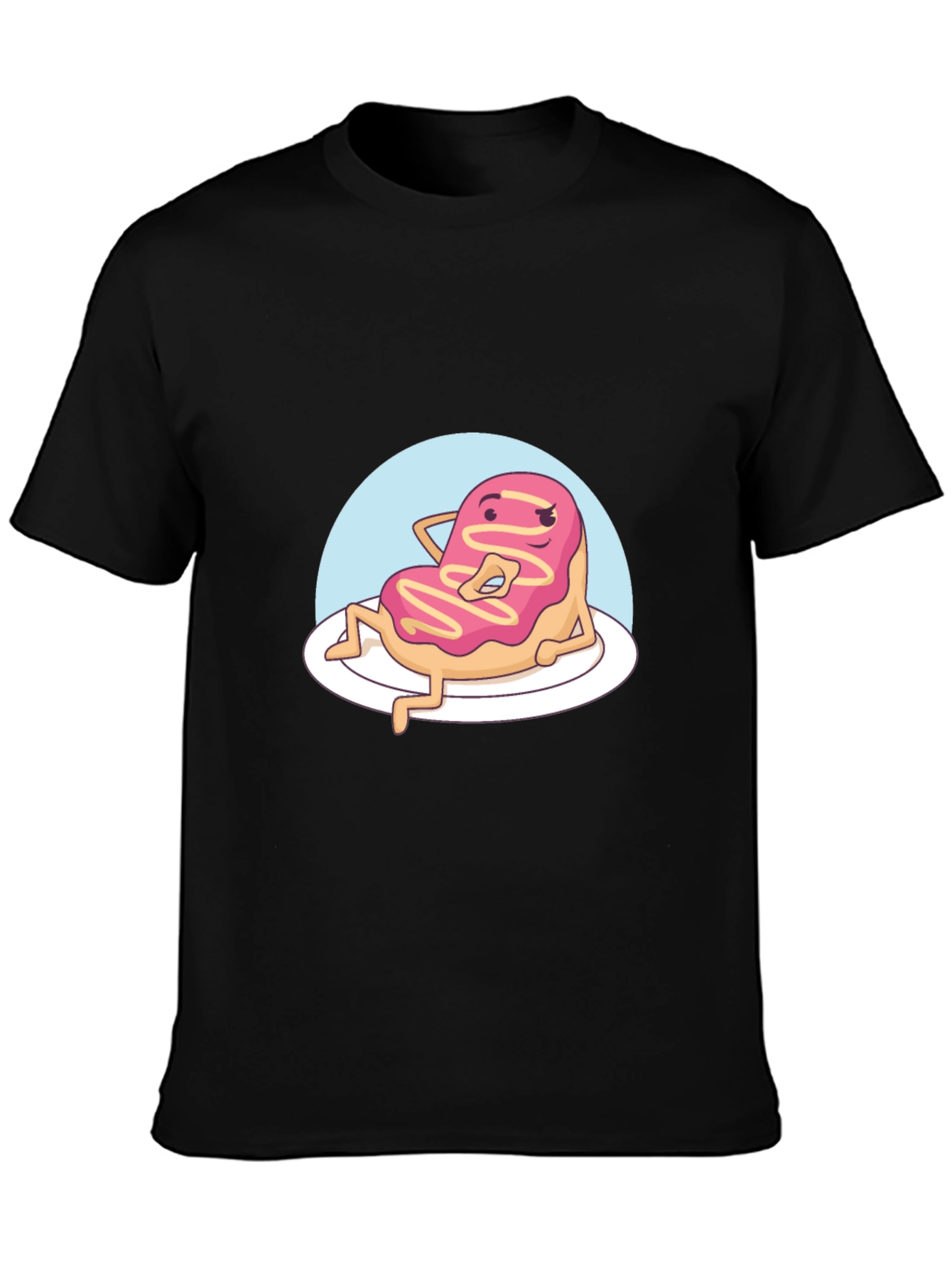 Black Funny Donut Cartoon T-Shirt - Black view 3