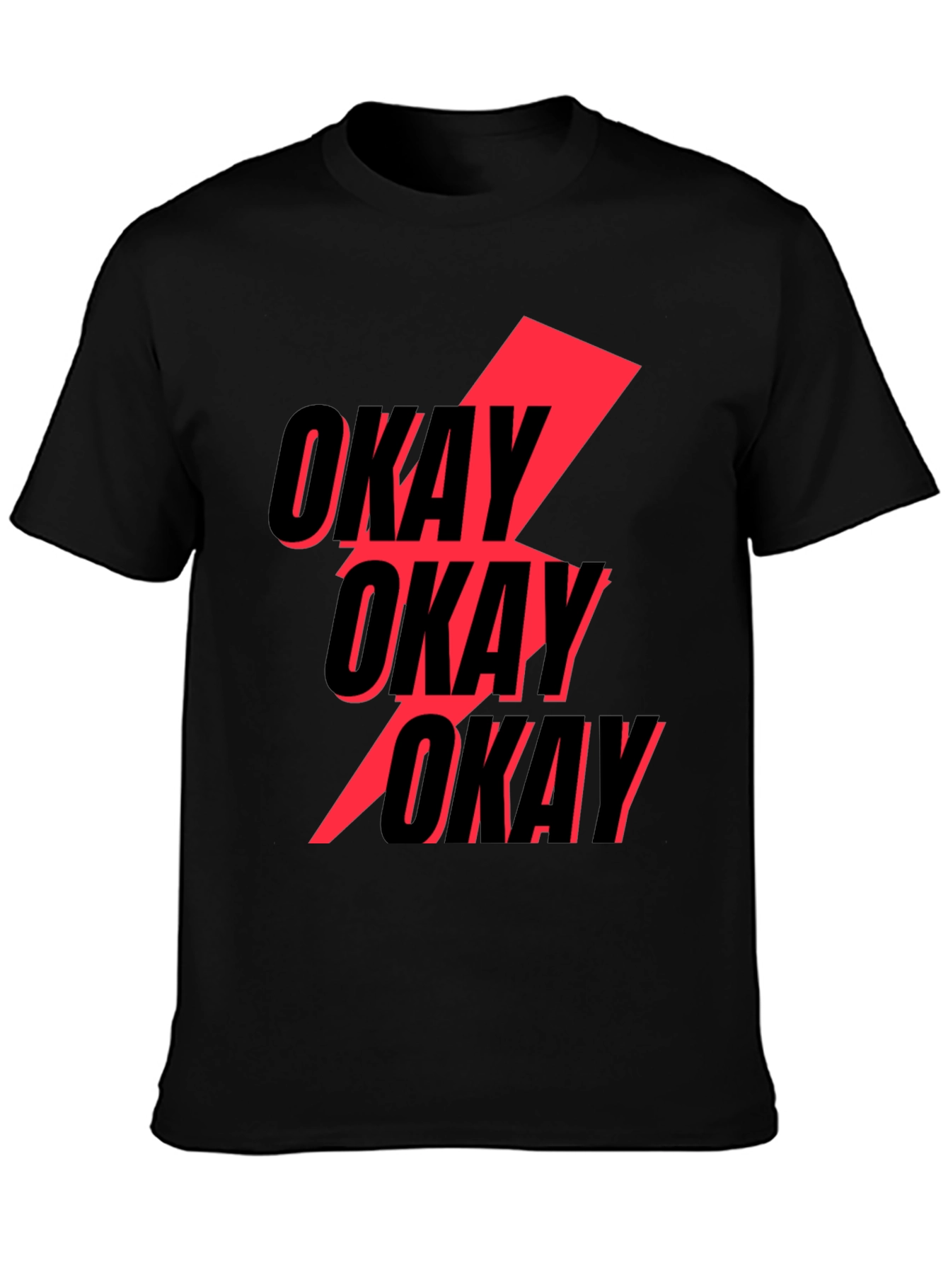 Black Okay Graphic T-Shirt - Bold Red Lightning Bolt Design view 3