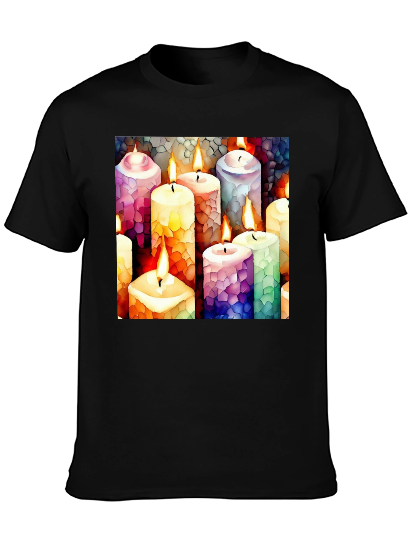Black Artistic Candle Print Black T-Shirt view 3