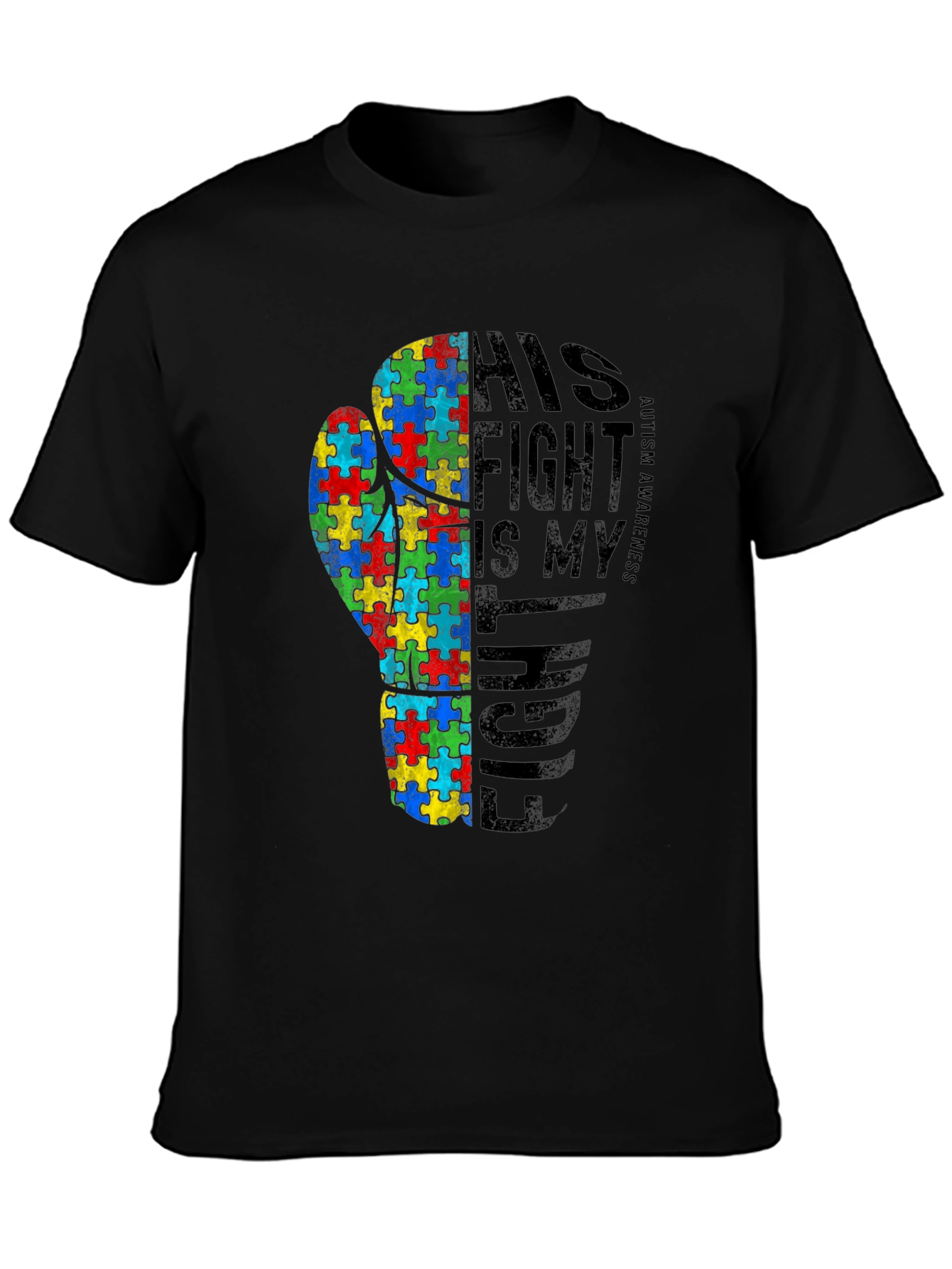 Black Autism Awareness Fight T-Shirt view 3