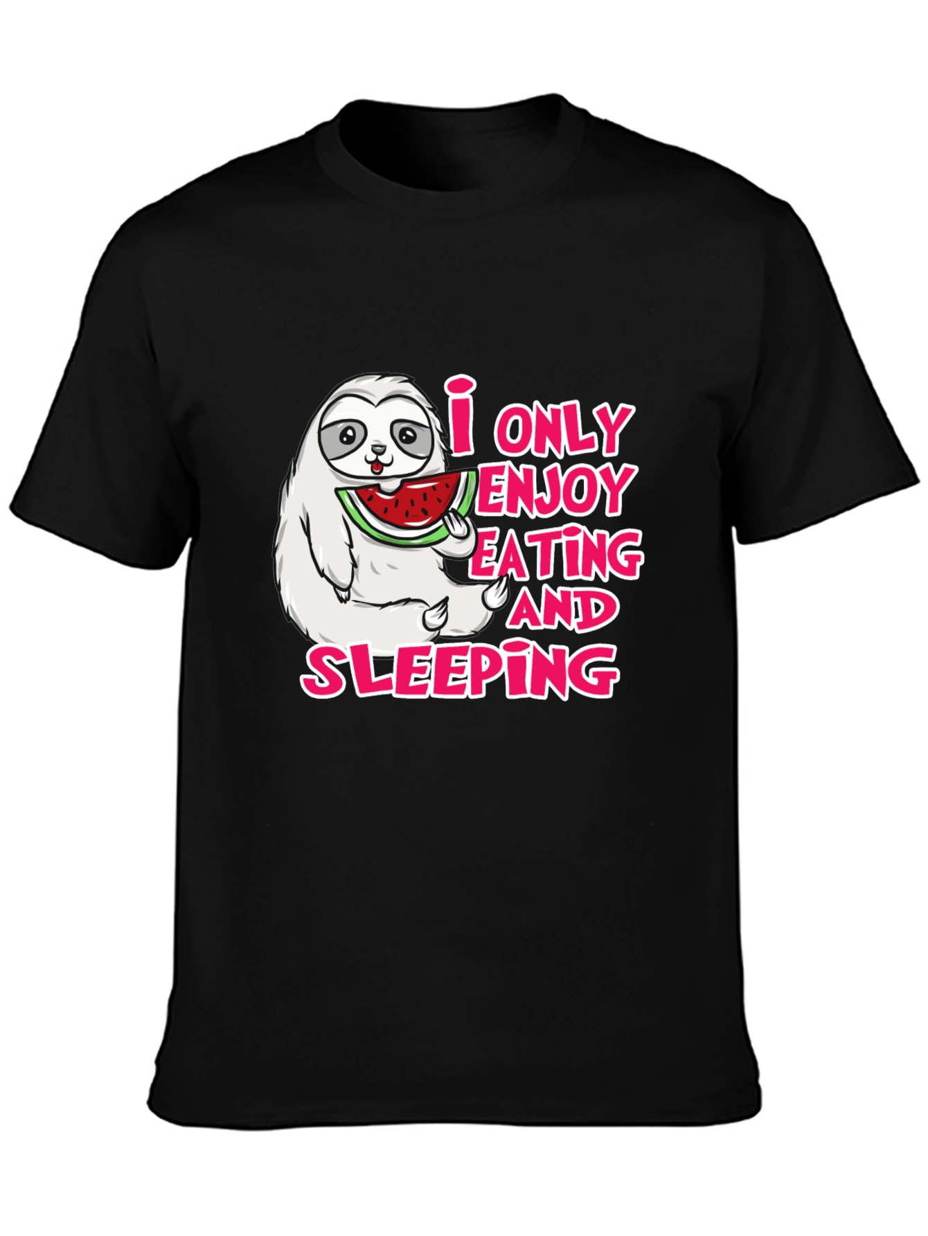 Black Sloth Eating Watermelon Graphic Tee - Enjoy Eating and Sleeping view 3