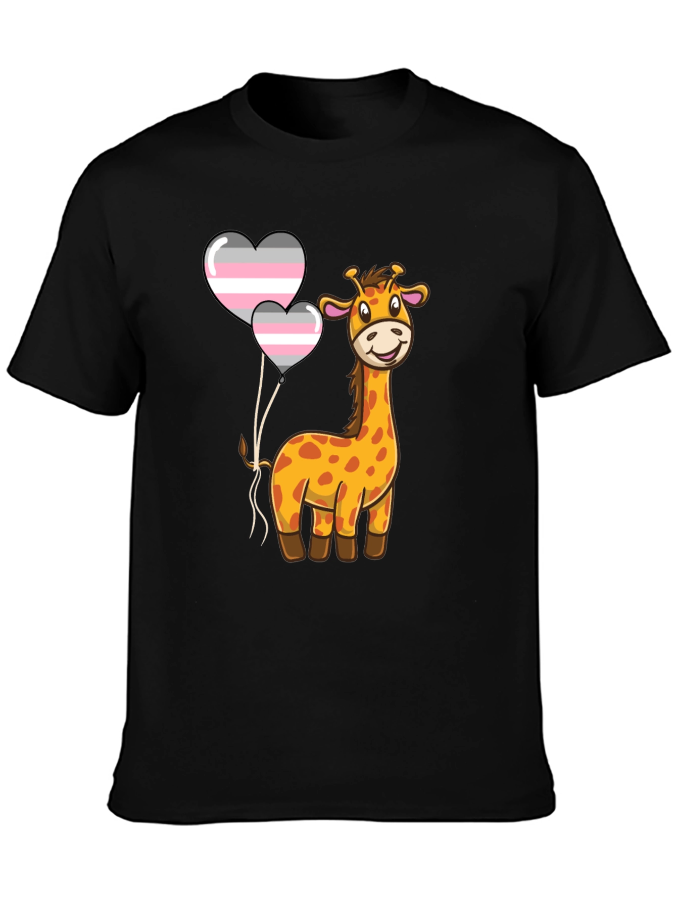 Black Giraffe with Demigender Pride Balloons T-Shirt view 3