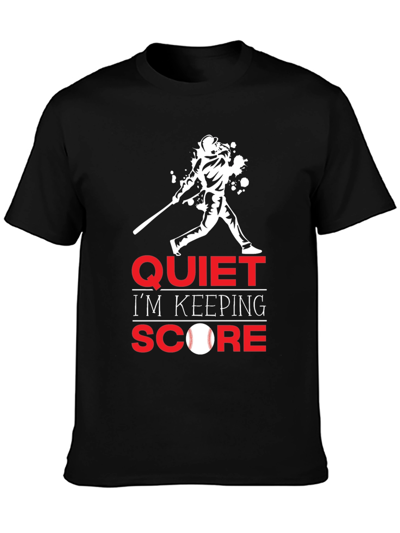 Black Quiet I'm Keeping Score Baseball T-Shirt view 3