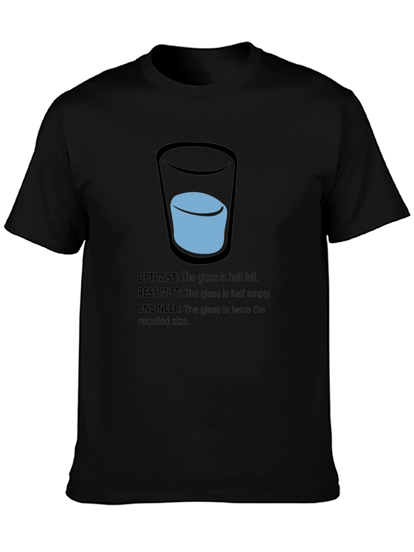 Black Engineer Optimist Pessimist Funny T-Shirt view 3