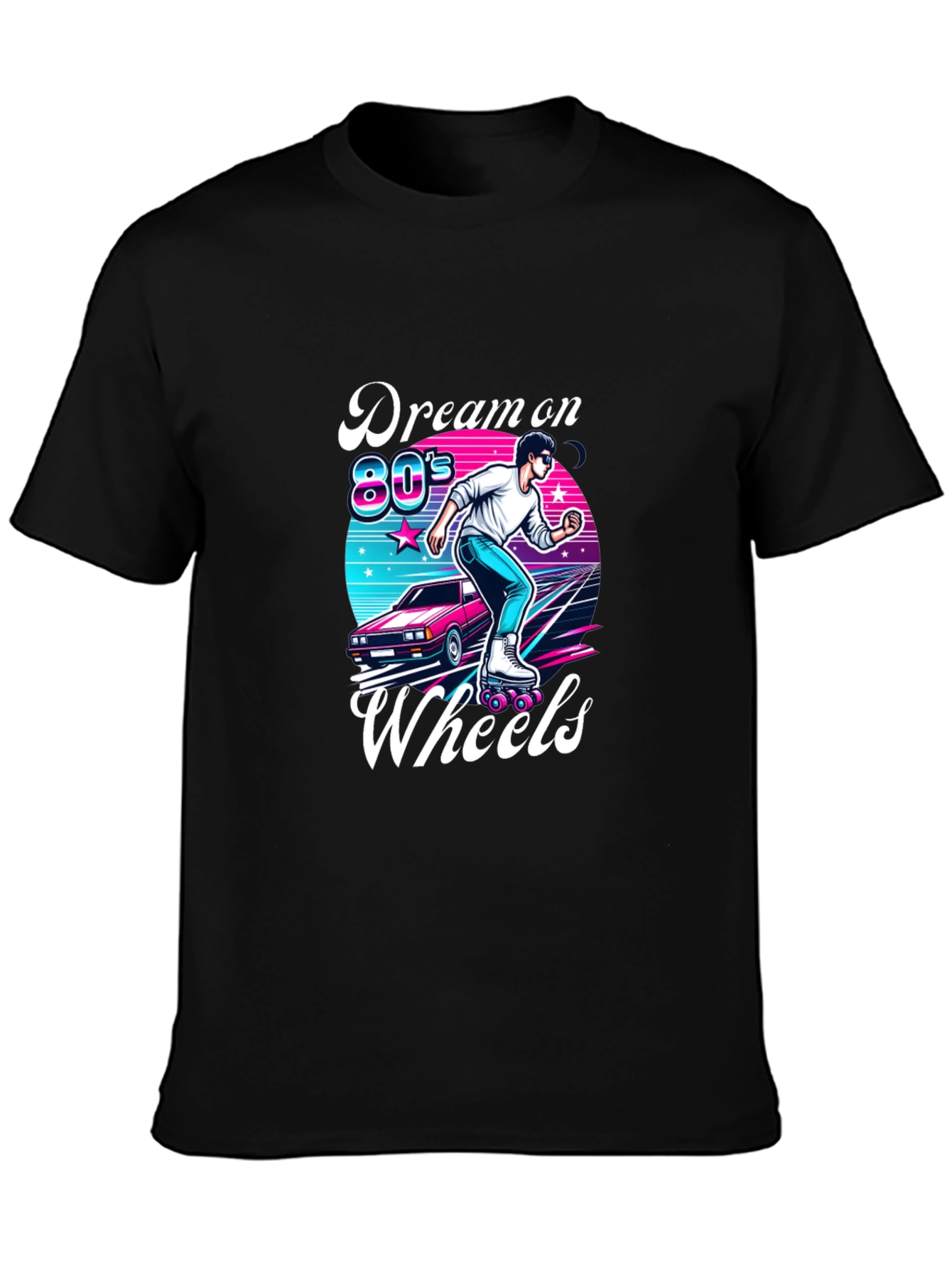 Black Retro 80s Roller Skating T-Shirt view 3