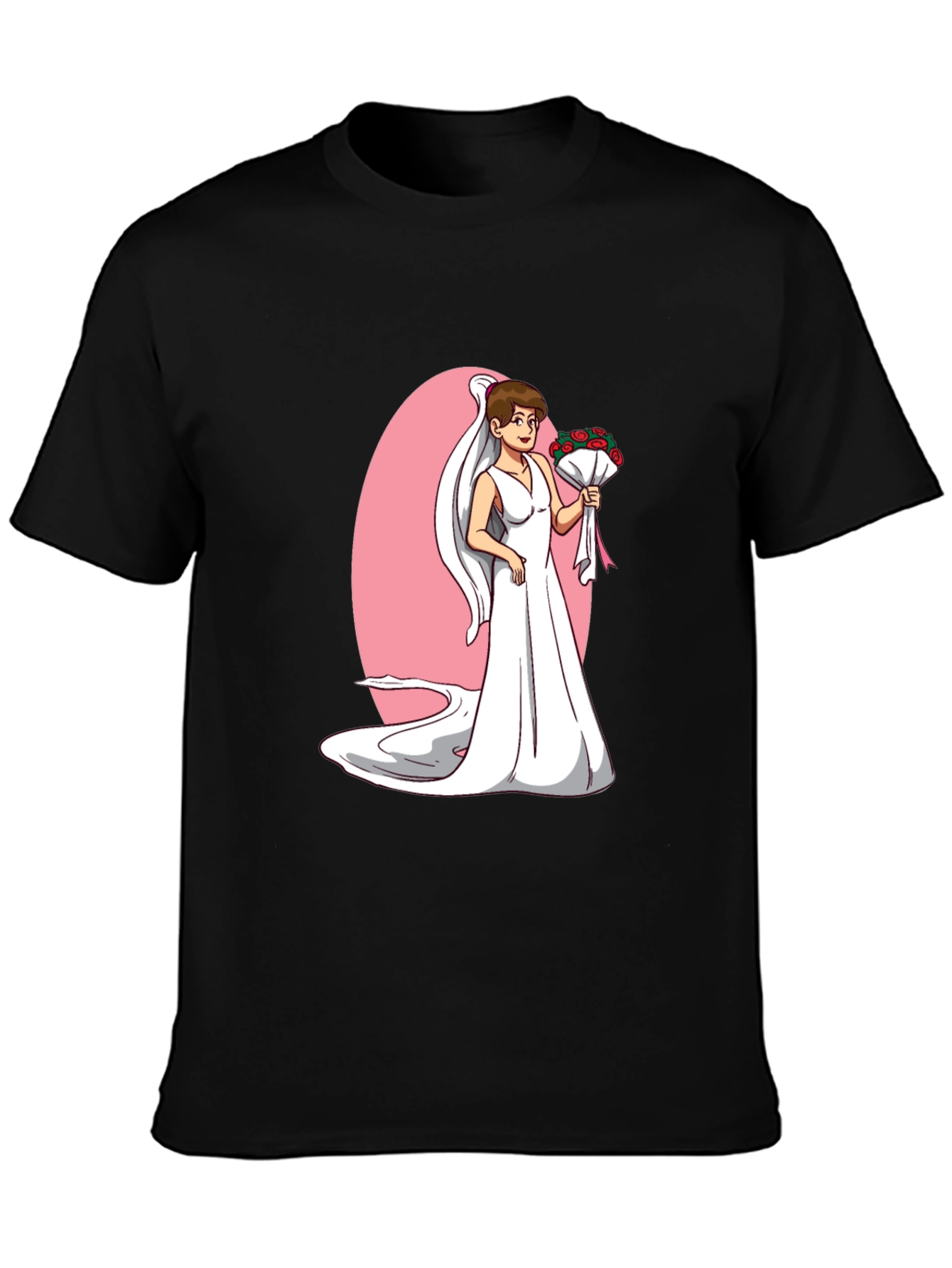 Black Bride Cartoon T-Shirt - Black, Funny Wedding Tee view 3