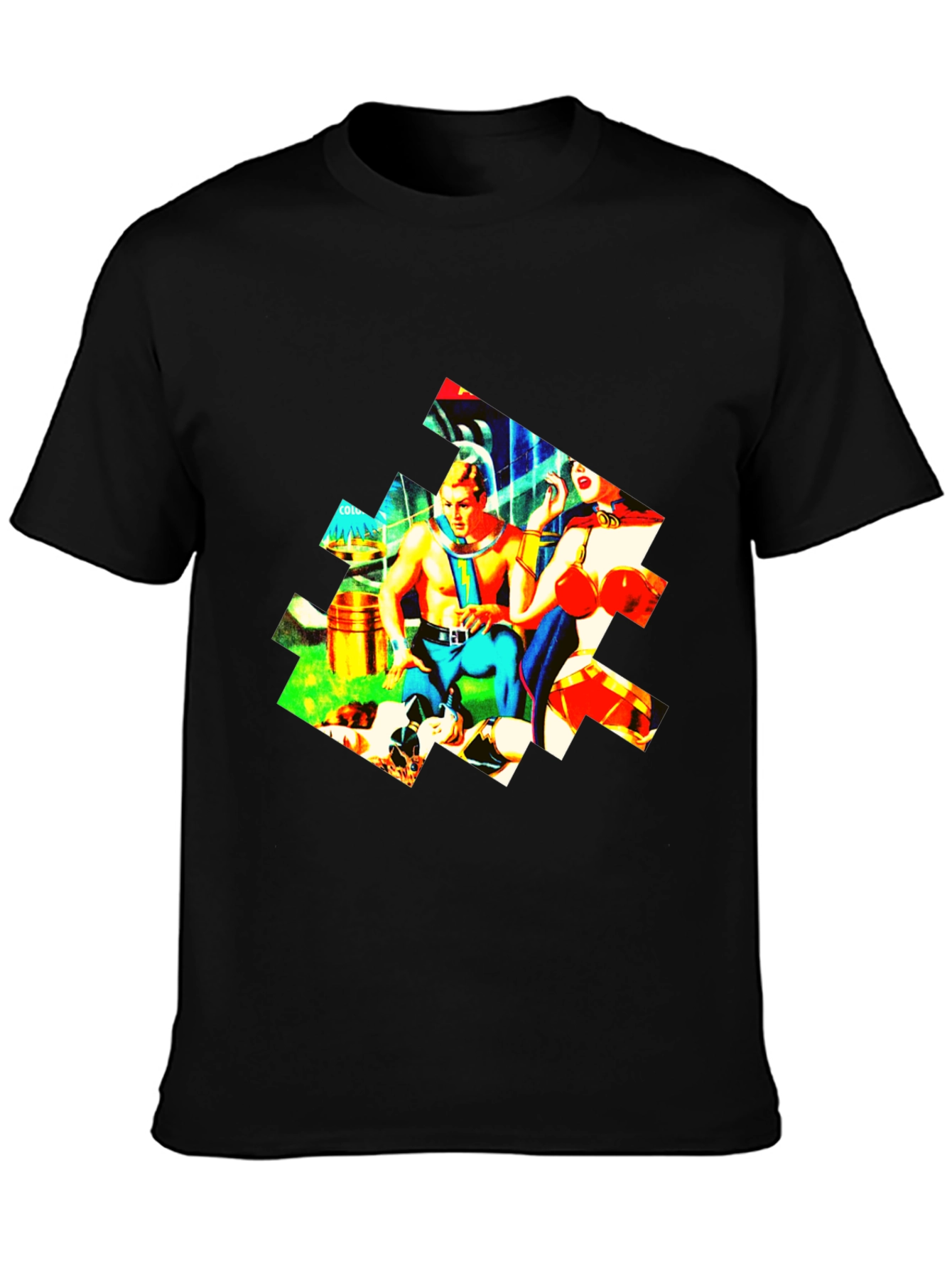Black Retro Sci-Fi T-Shirt - Colorful Graphic Tee view 3