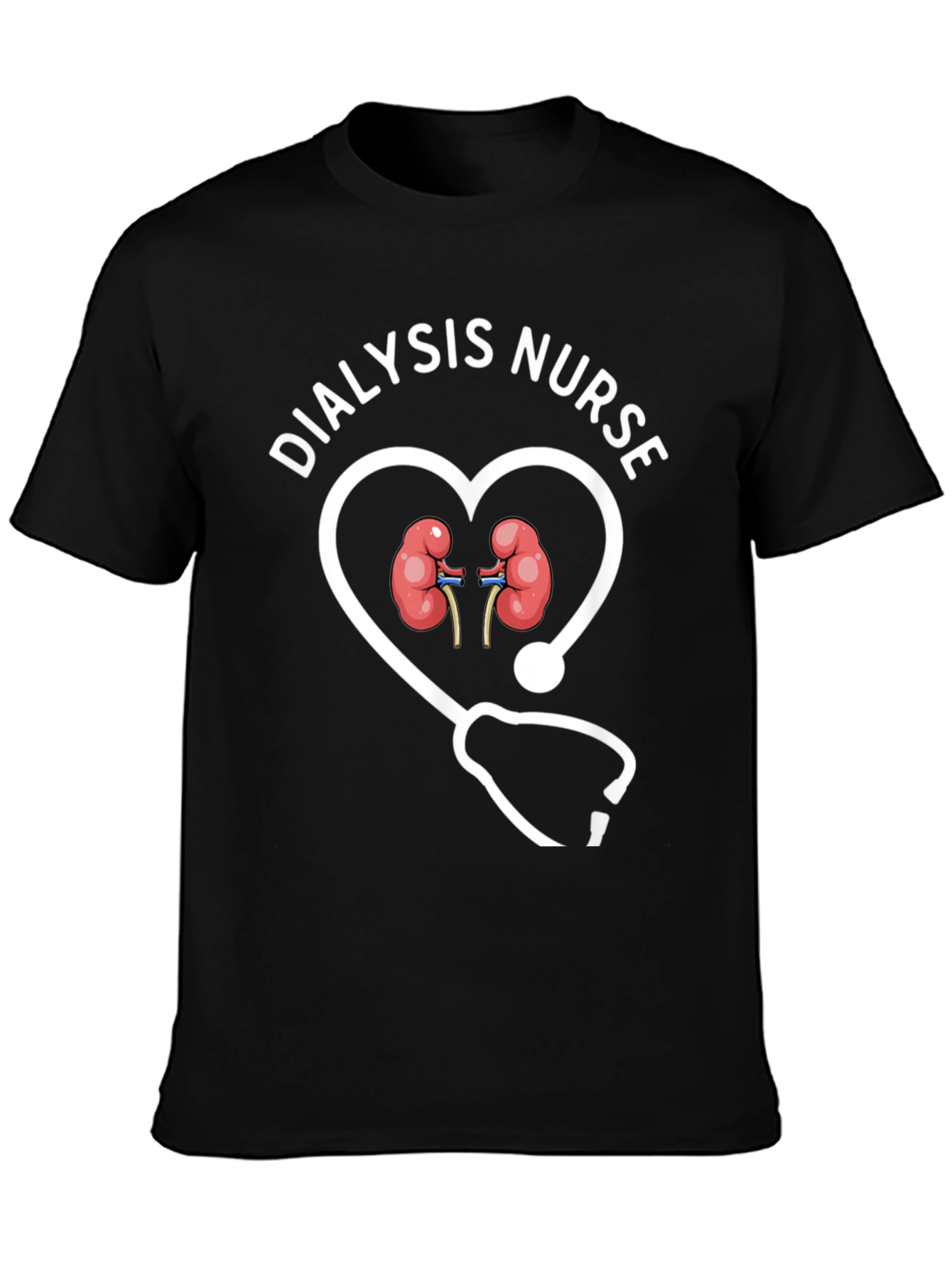 Black Dialysis Nurse Heart Stethoscope Graphic T-Shirt view 3