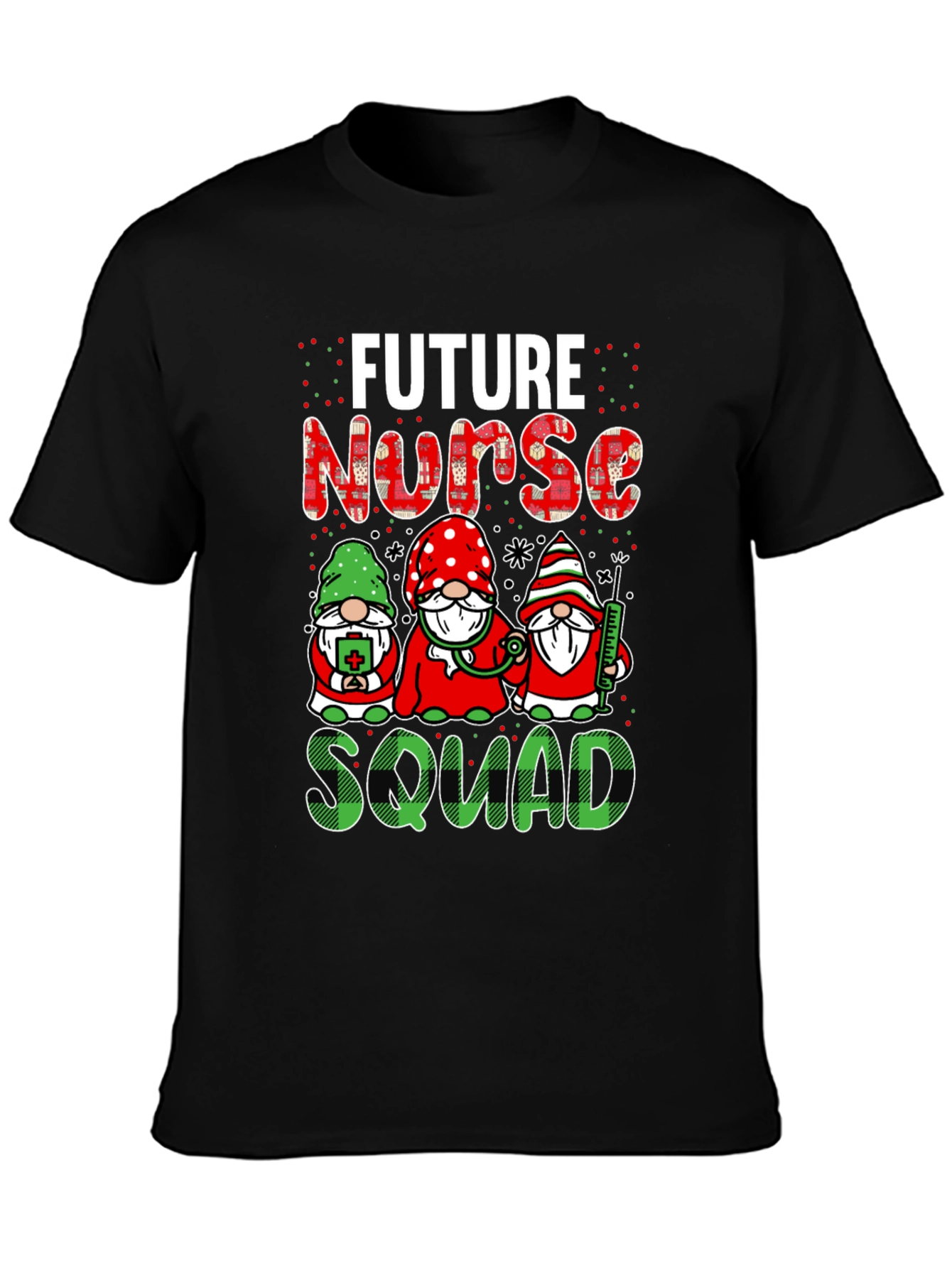 Black Future Nurse Squad T-Shirt Cute Gnomes Design view 3
