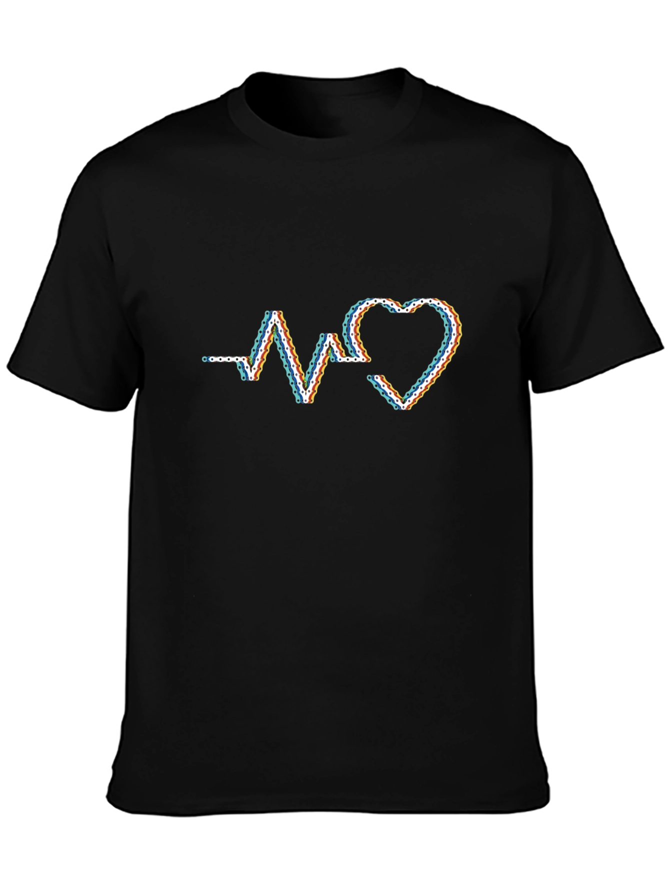 Black Heartbeat Chain Graphic T-Shirt - Modern Style view 3