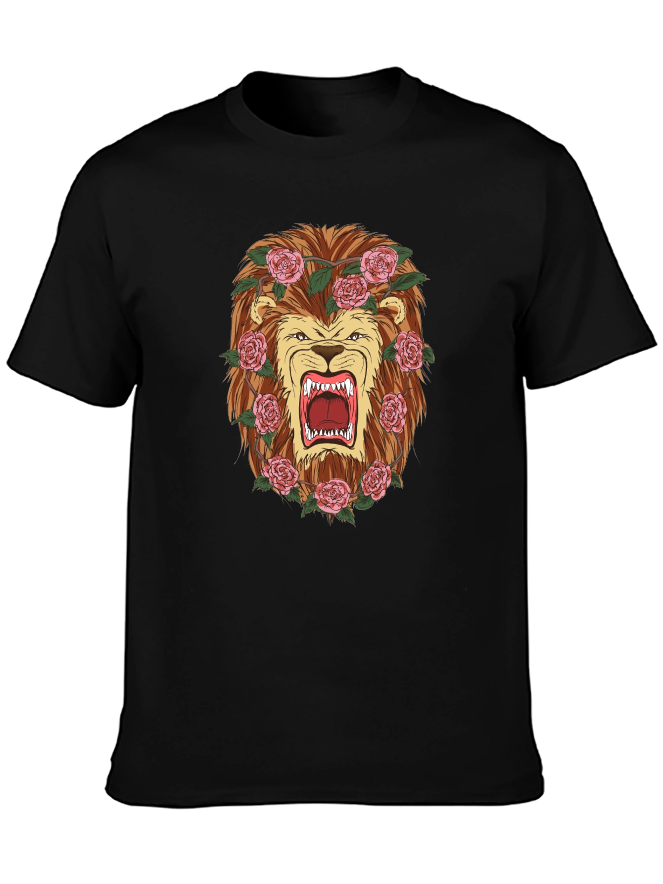Black Lion & Roses Graphic T-Shirt - Men's Black Tee view 3