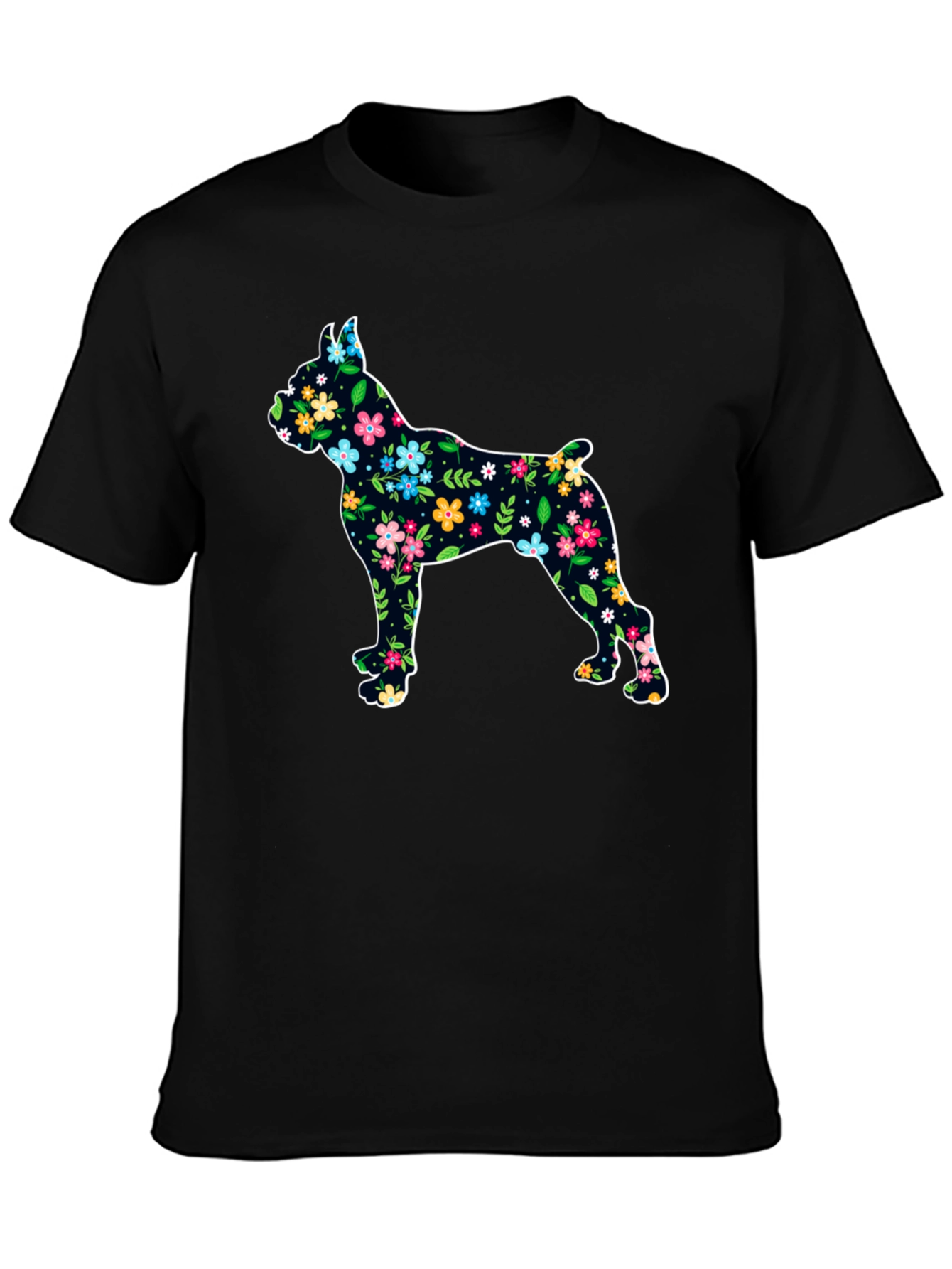 Black Floral Dog Silhouette Black T-Shirt view 3