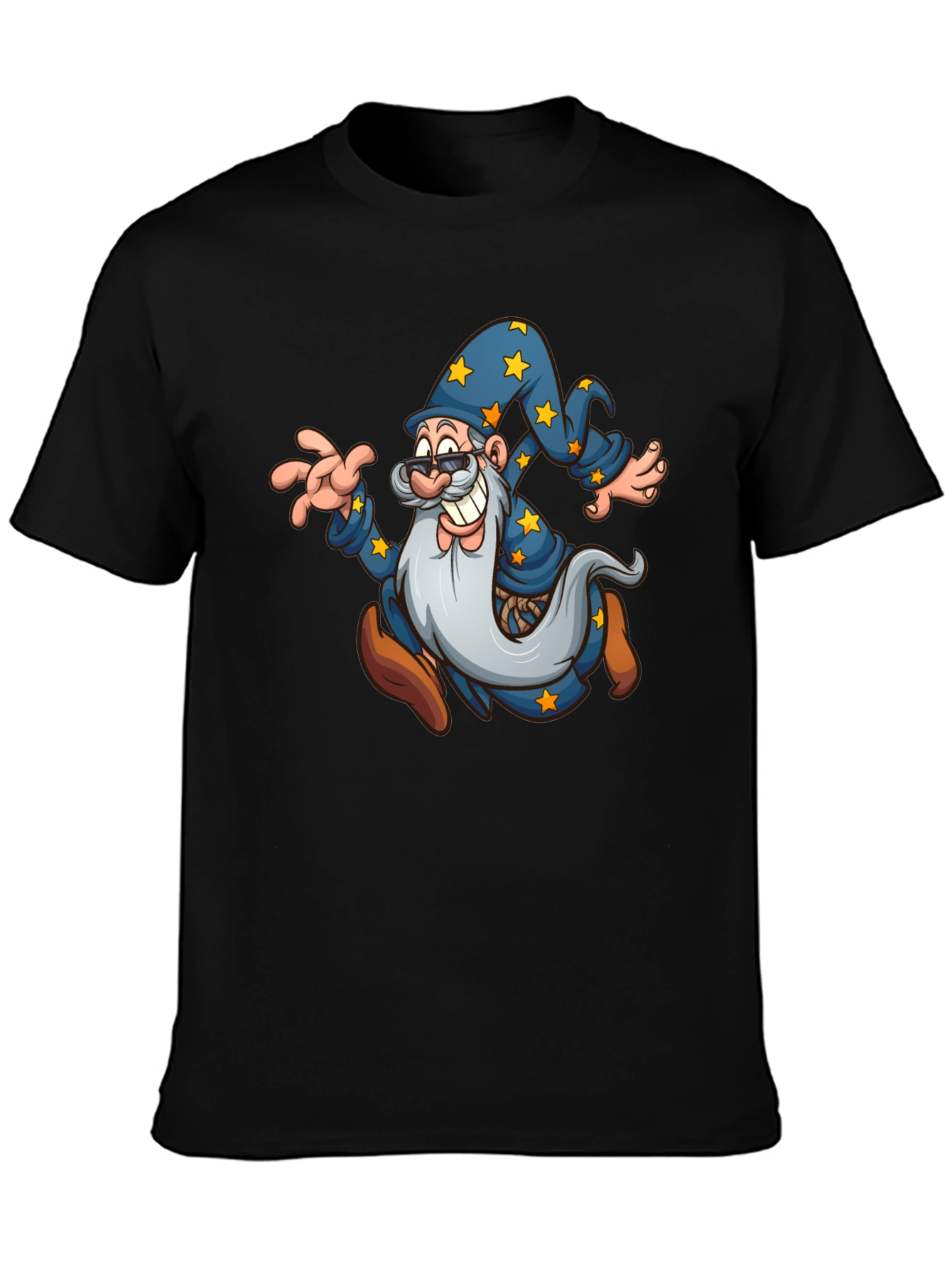 Black Wizard Cartoon Graphic T-Shirt - Black view 3