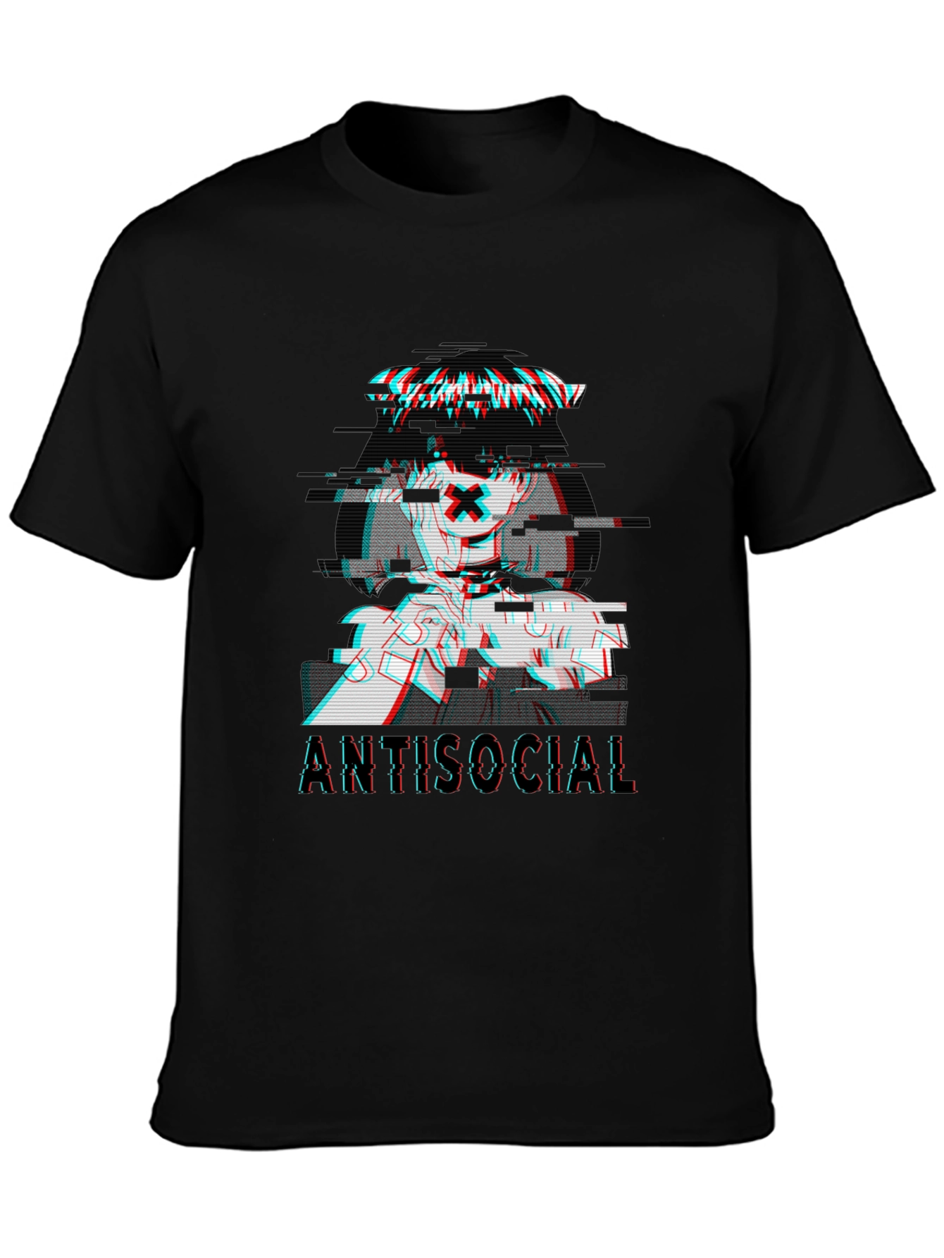 Black Antisocial Glitch Anime T-Shirt - Black view 3