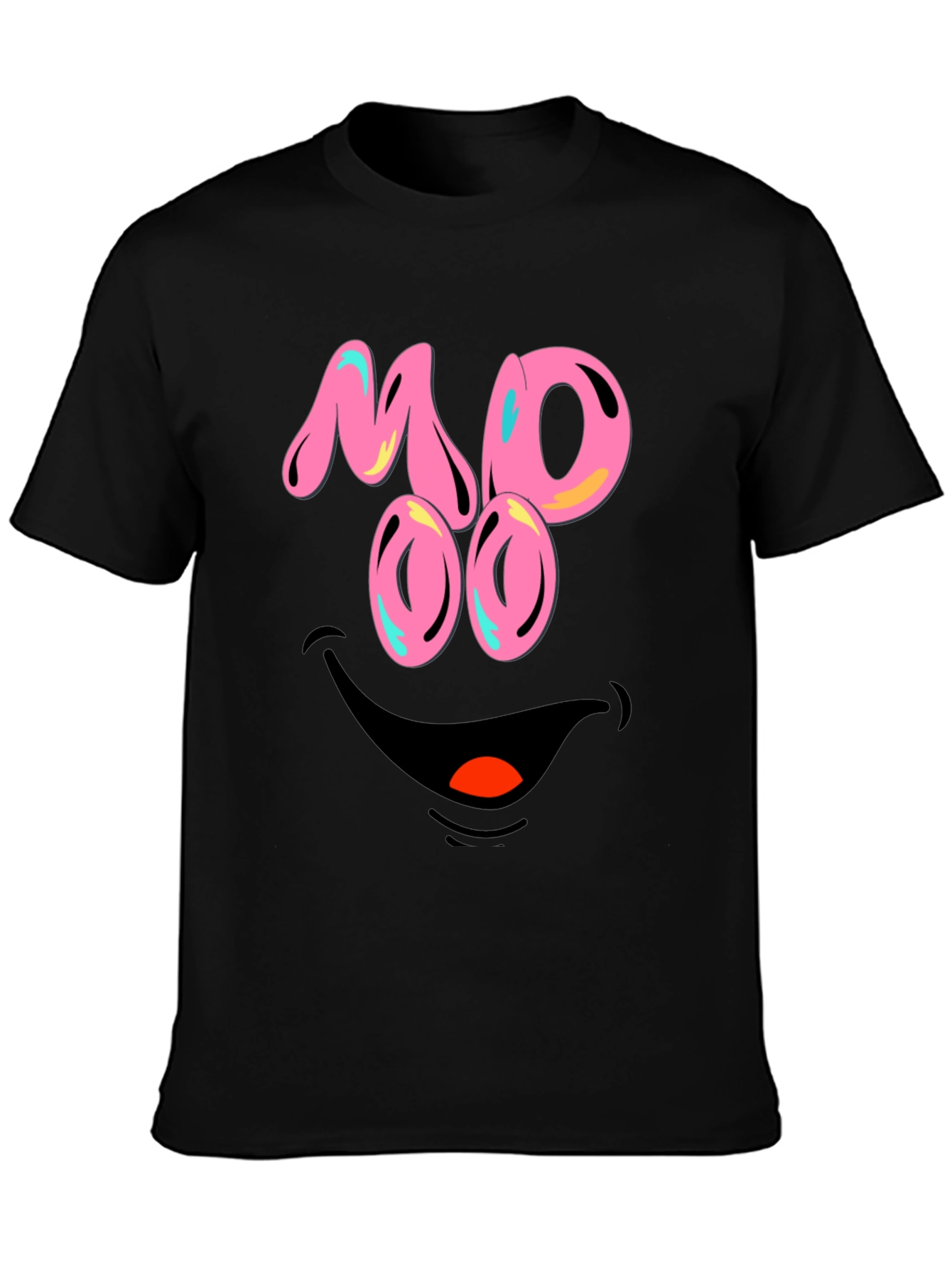 Black Funny MOOO Face Graphic T-Shirt view 3