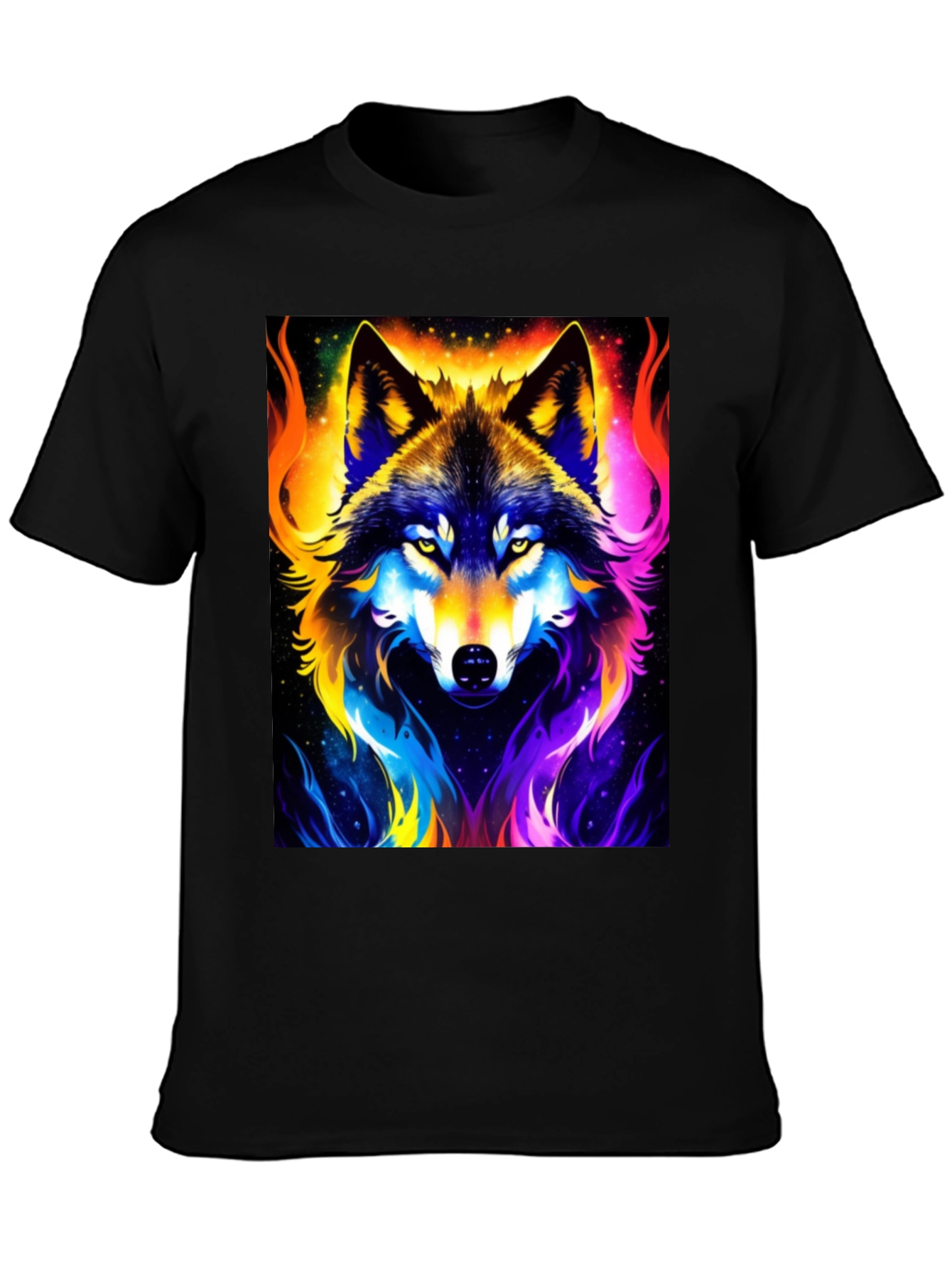 Black Vibrant Wolf Graphic Black T-Shirt view 3