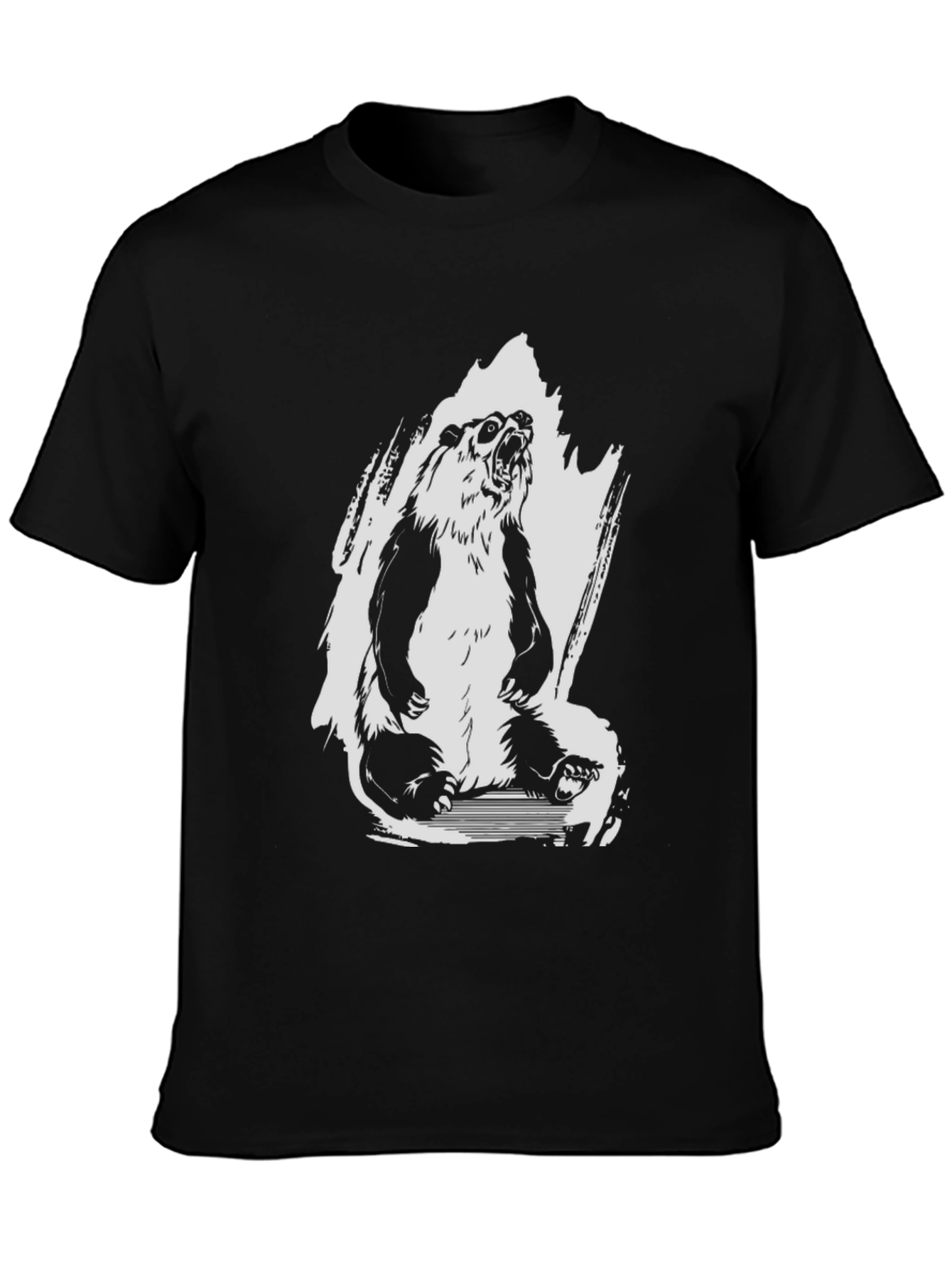 Black Men's Black Graphic Tee - Roaring Panda Design view 3