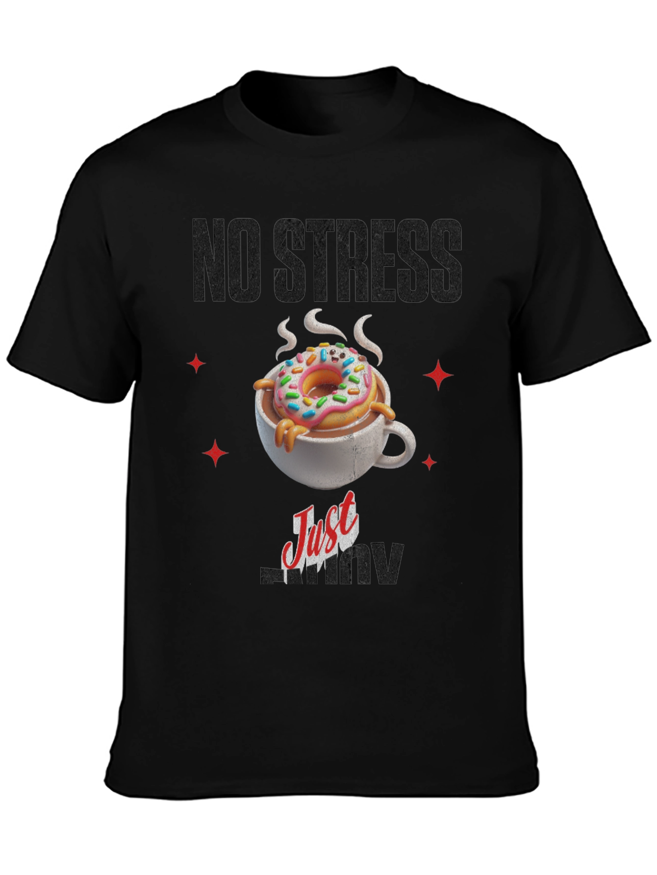 Black No Stress Just Donut T-Shirt view 3