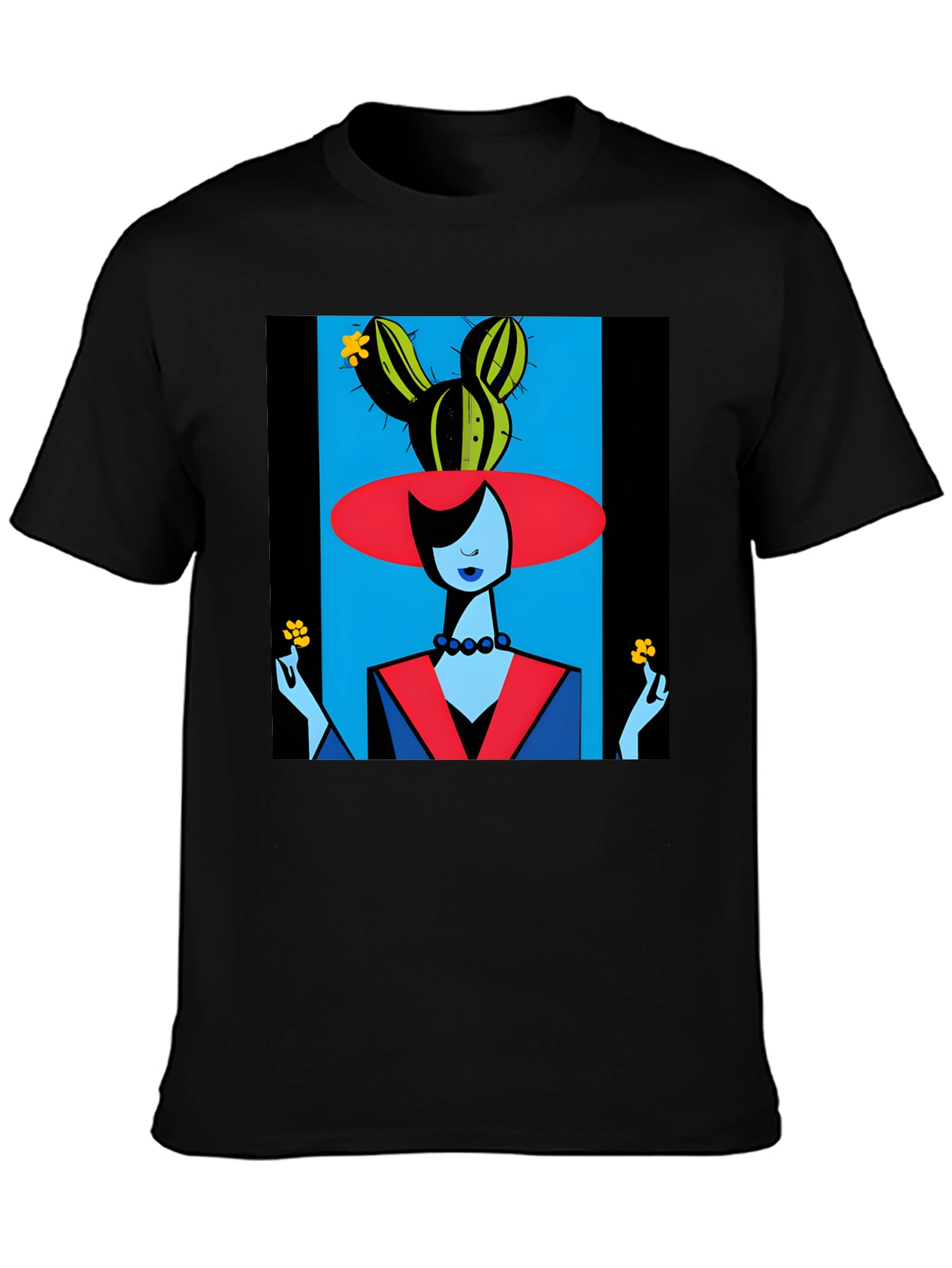 Black Abstract Cactus Woman Graphic Tee view 3