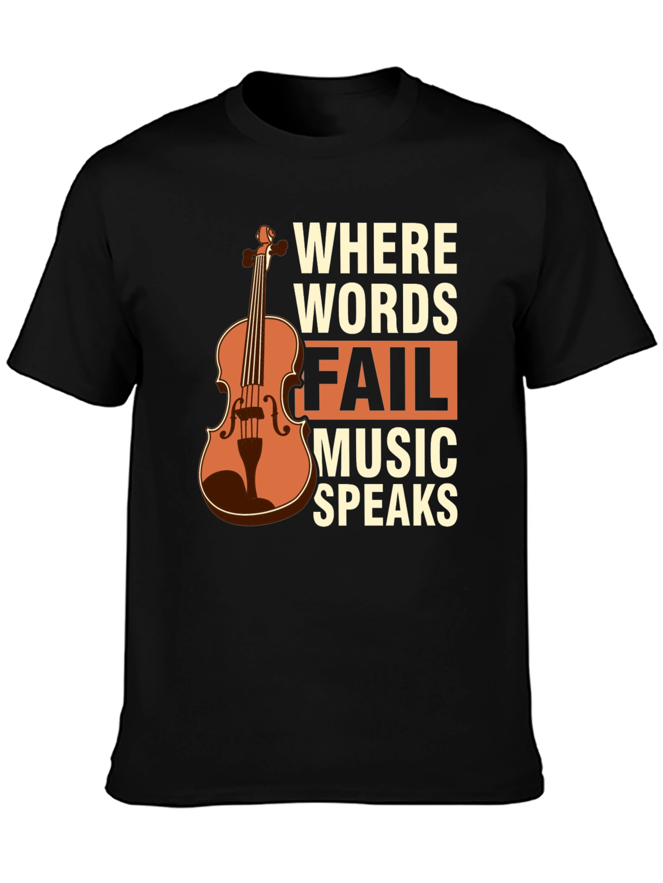 Black Music Speaks T-Shirt - Violin Design view 3