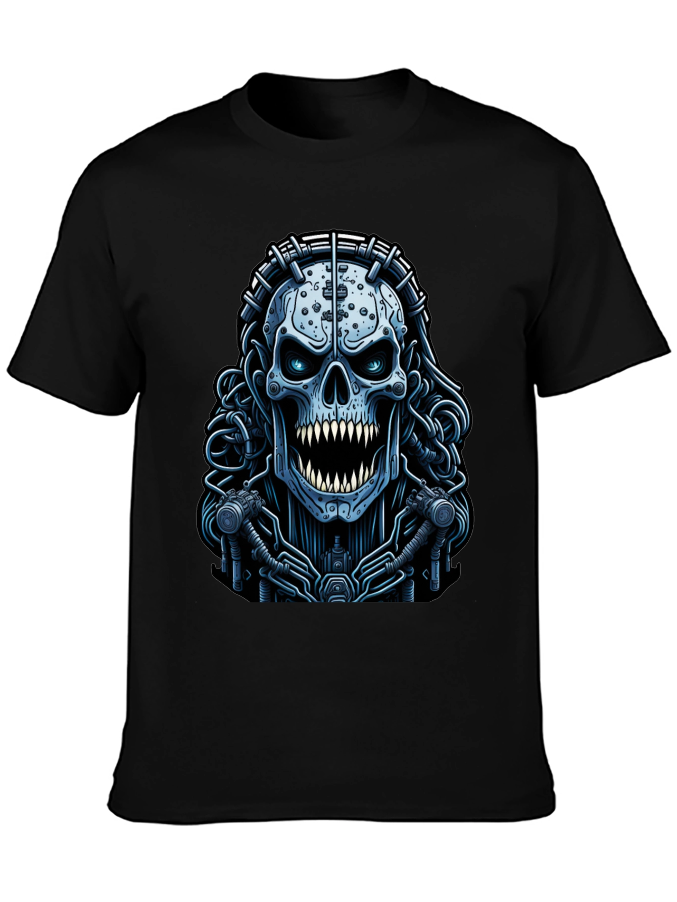 Black Cyberpunk Skull Graphic Tee - Unique Dark Apparel view 3