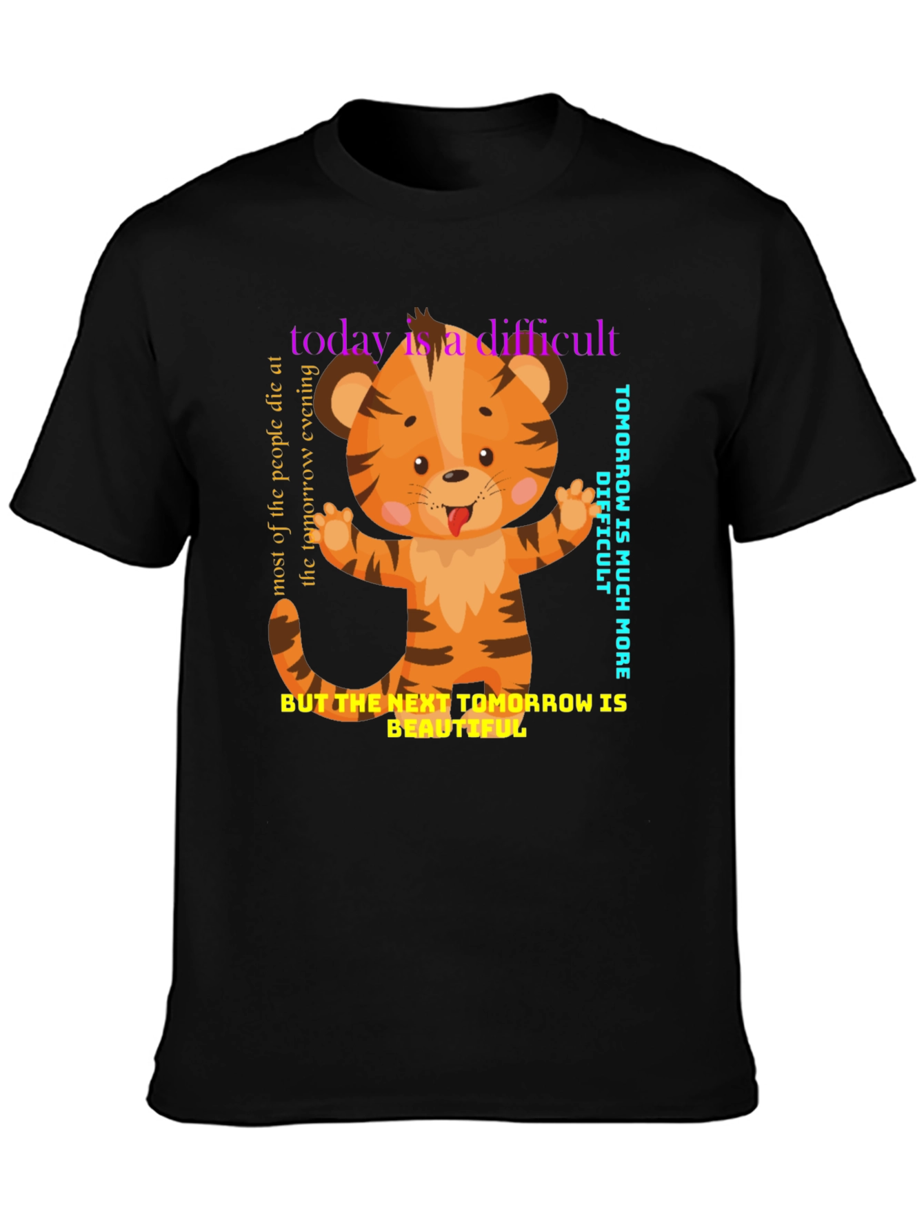 Black Cute Tiger Graphic Tee - Motivational Design view 3