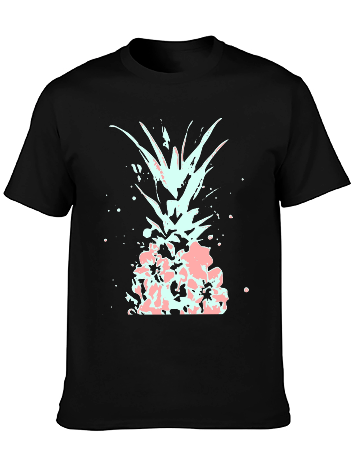 Black Men's Black T-Shirt with Abstract Pineapple Design view 3