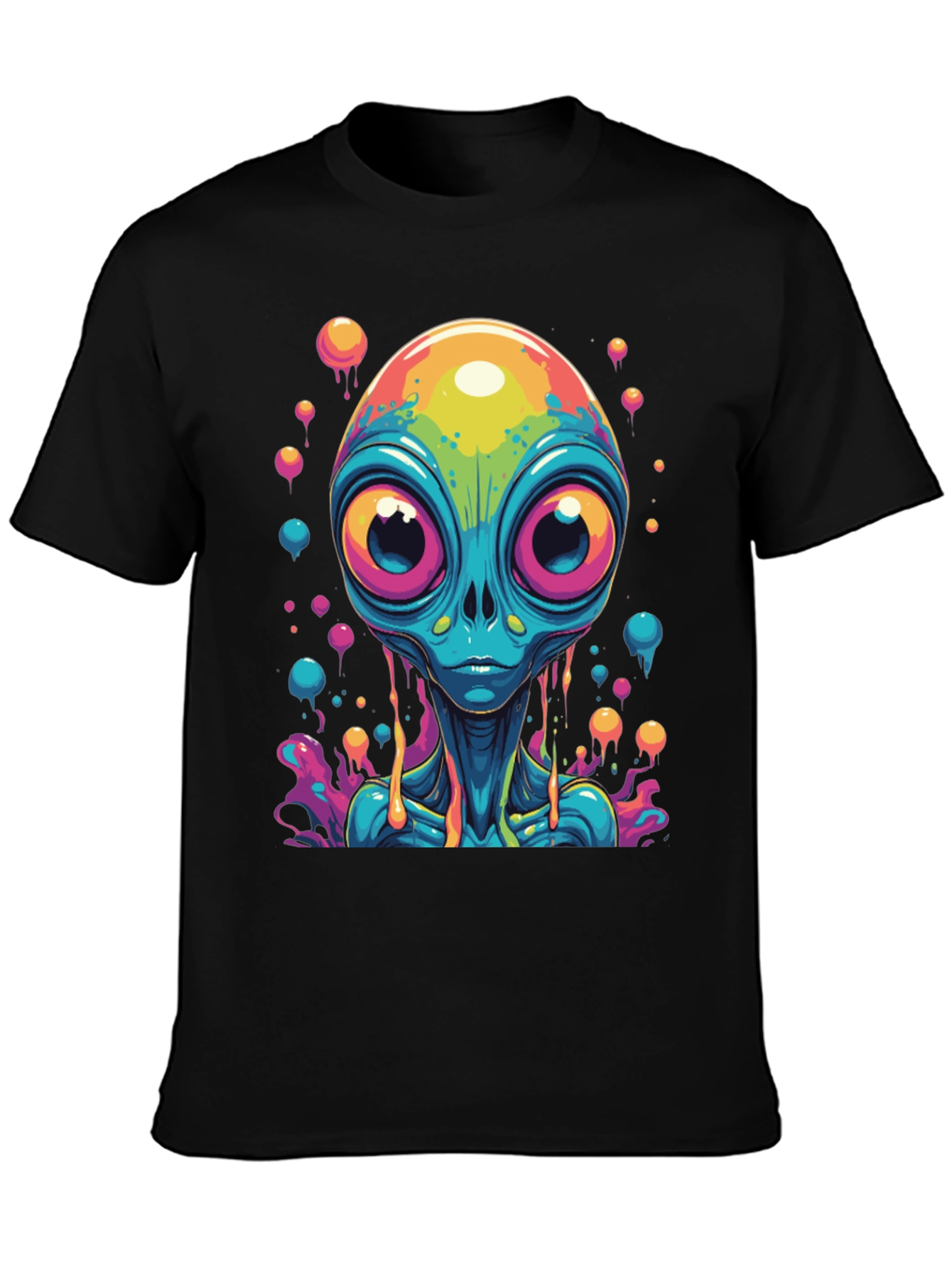 Black Psychedelic Alien Graphic Tee - Black Cotton T-Shirt view 3