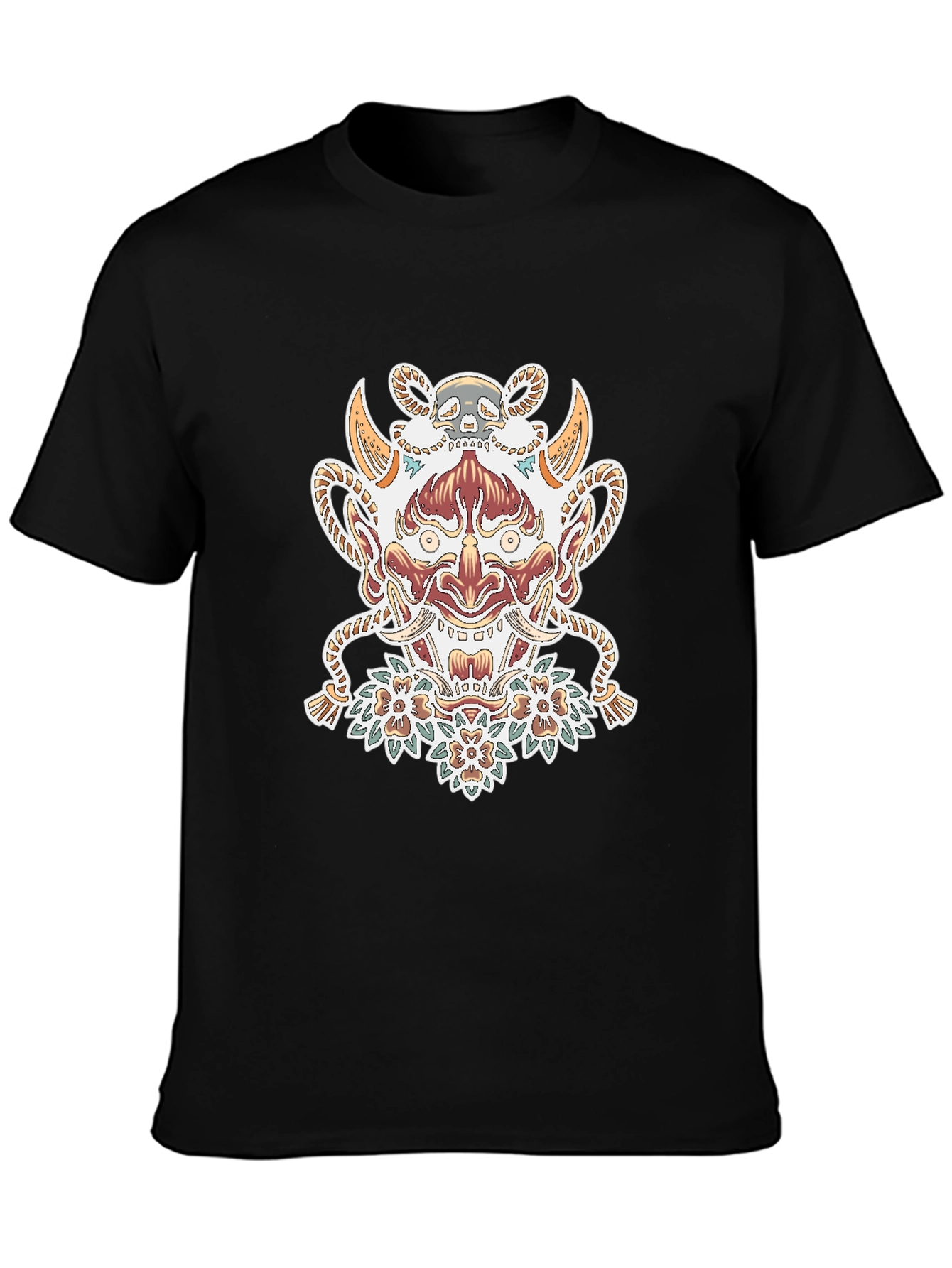 Black Black T-Shirt with Oni Mask Graphic view 3