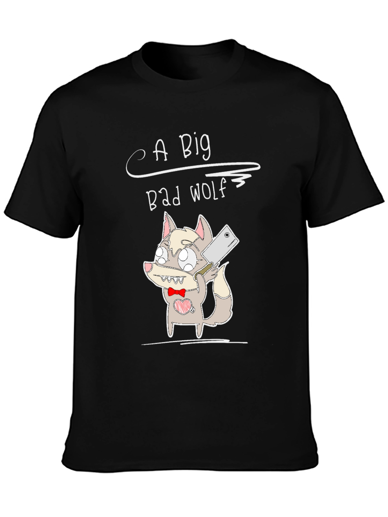 Black Big Bad Wolf Cartoon Graphic Black T-Shirt view 3