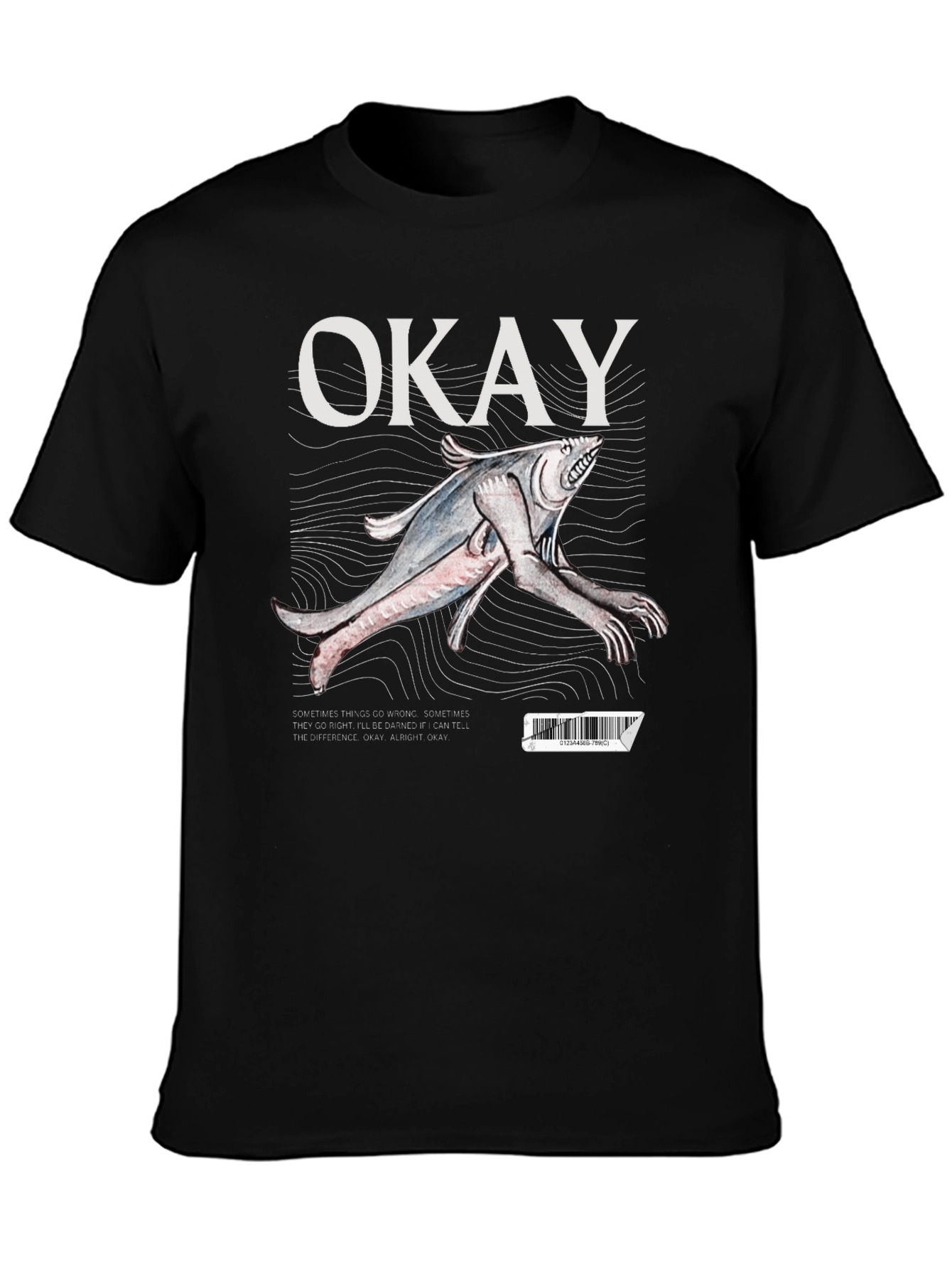 Black Okay Fish Creature Graphic T-Shirt view 3