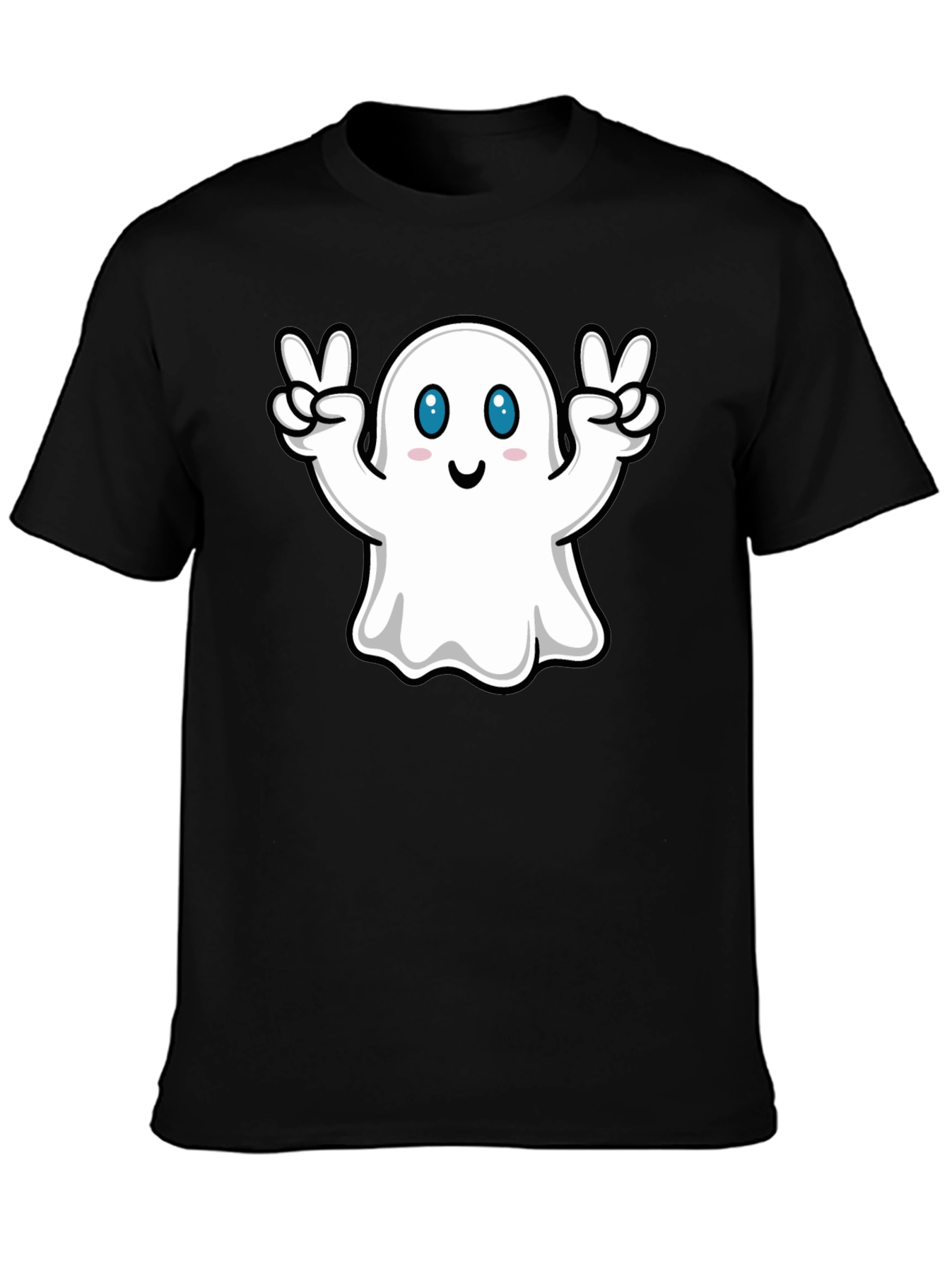 Black Cute Ghost Peace Sign Black T-Shirt view 3