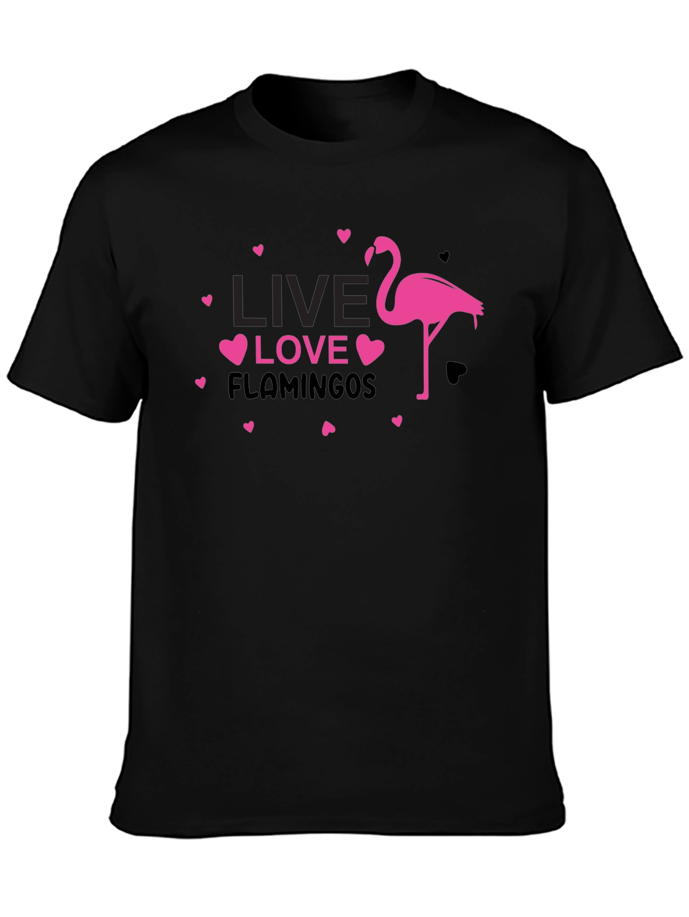 Black Live Love Flamingos Black T-Shirt view 3
