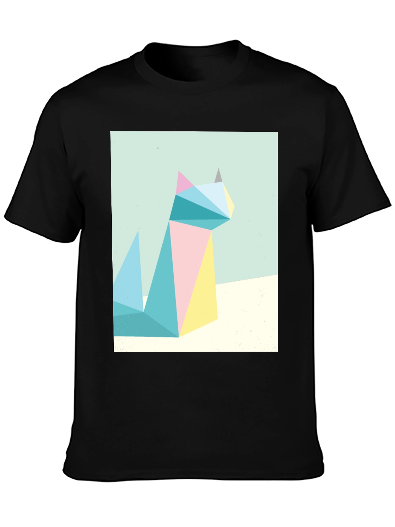 Black Geometric Cat Print Tee - Modern Art Shirt view 3