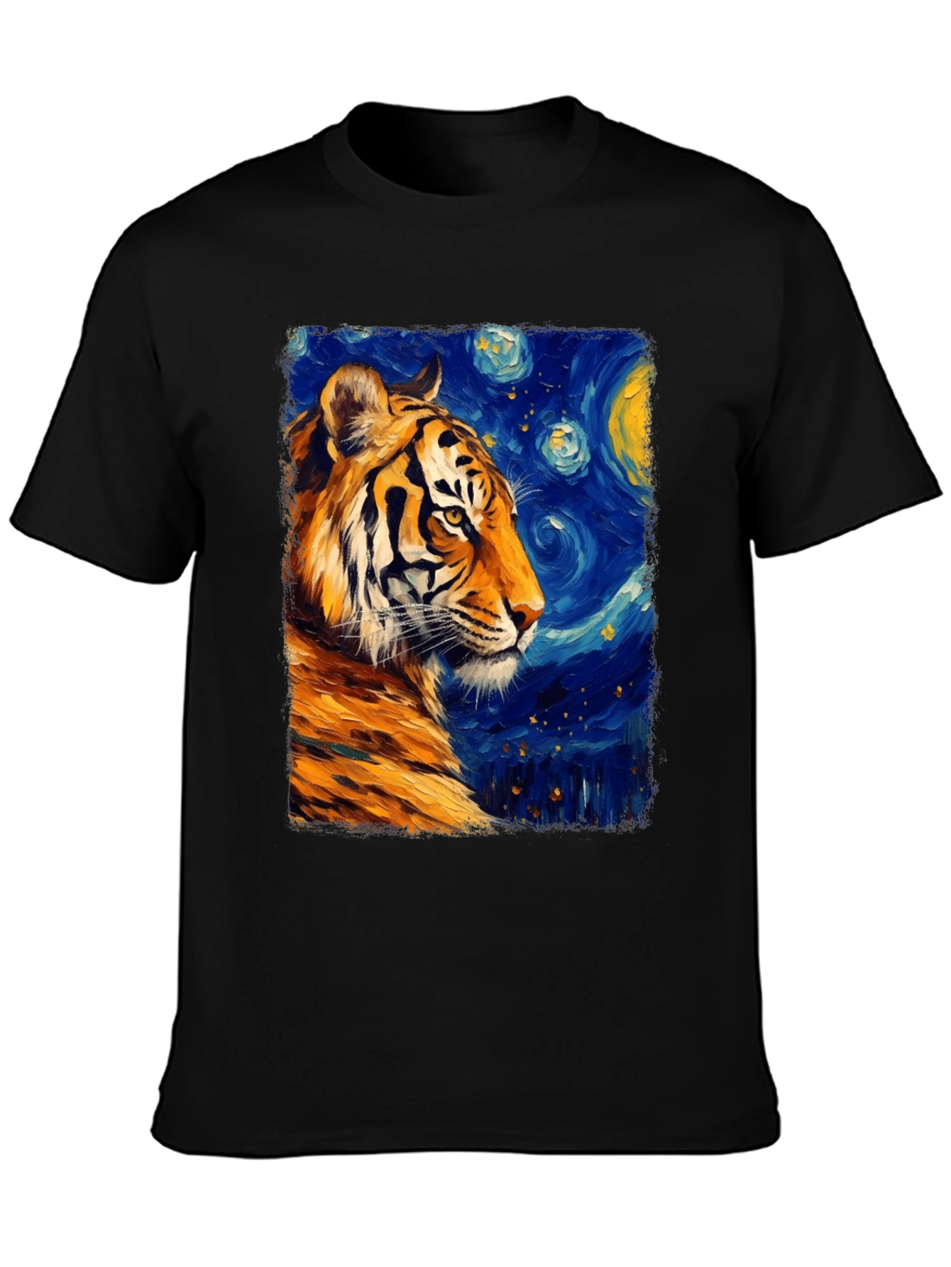 Black Tiger Starry Night T-Shirt - Artistic Graphic Tee view 3