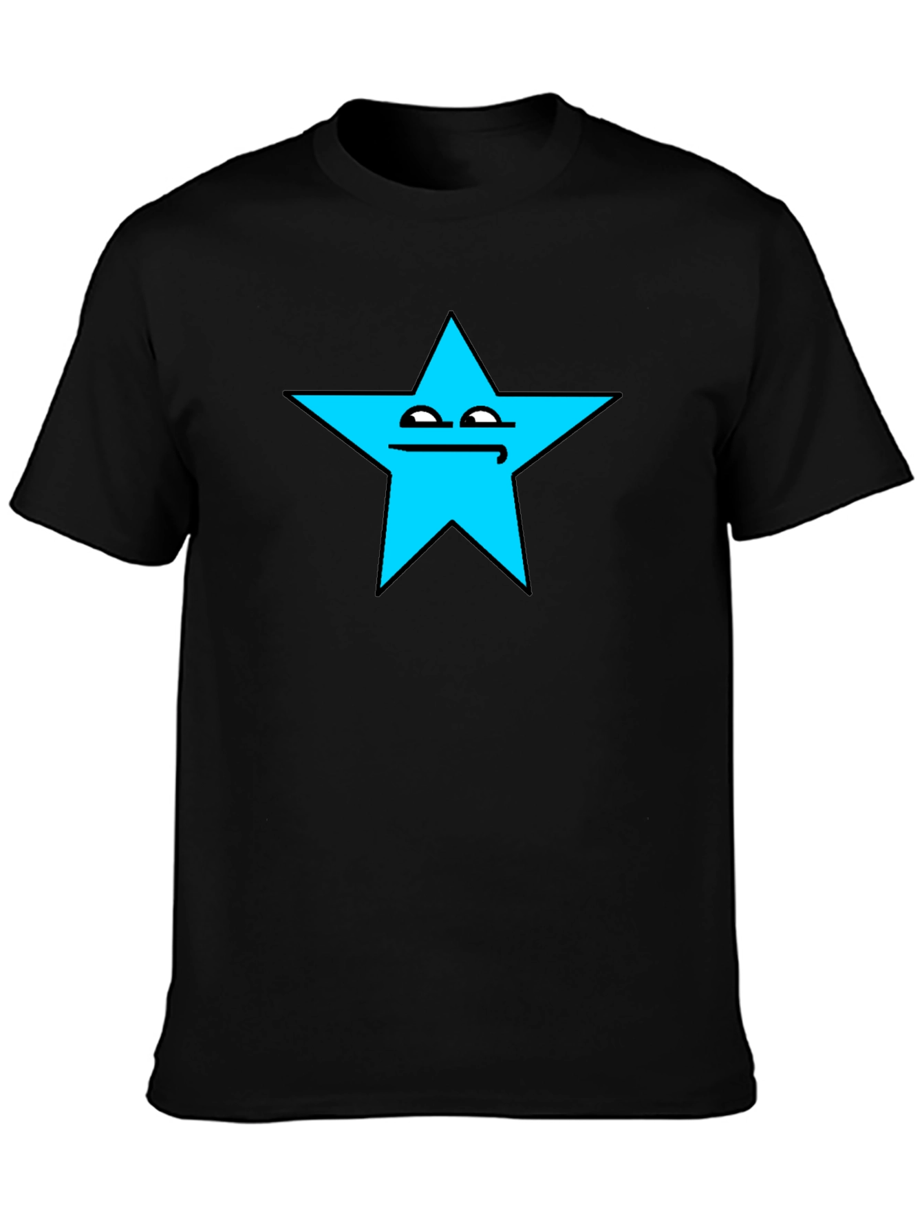 Black Funny Star Face Graphic T-Shirt - Black Cotton Tee view 3