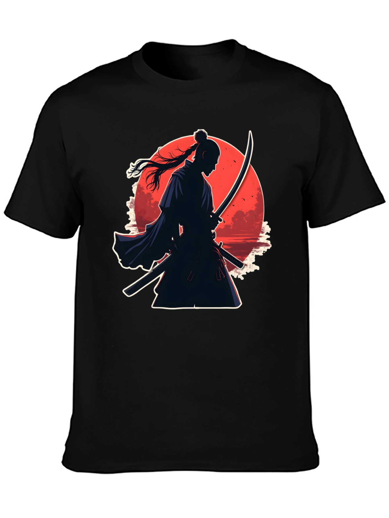 Black Samurai Moon Graphic Tee - Black Cotton Blend view 3