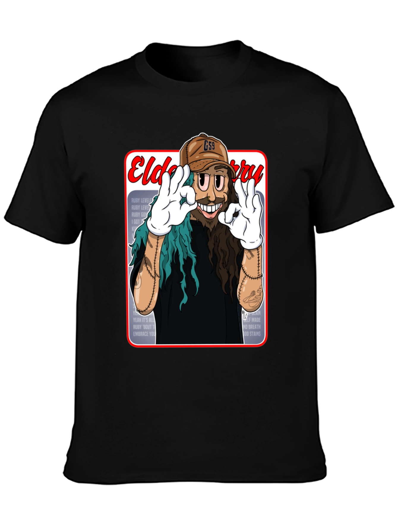 Black Eldo Berry Cartoon Style Black T-Shirt view 3