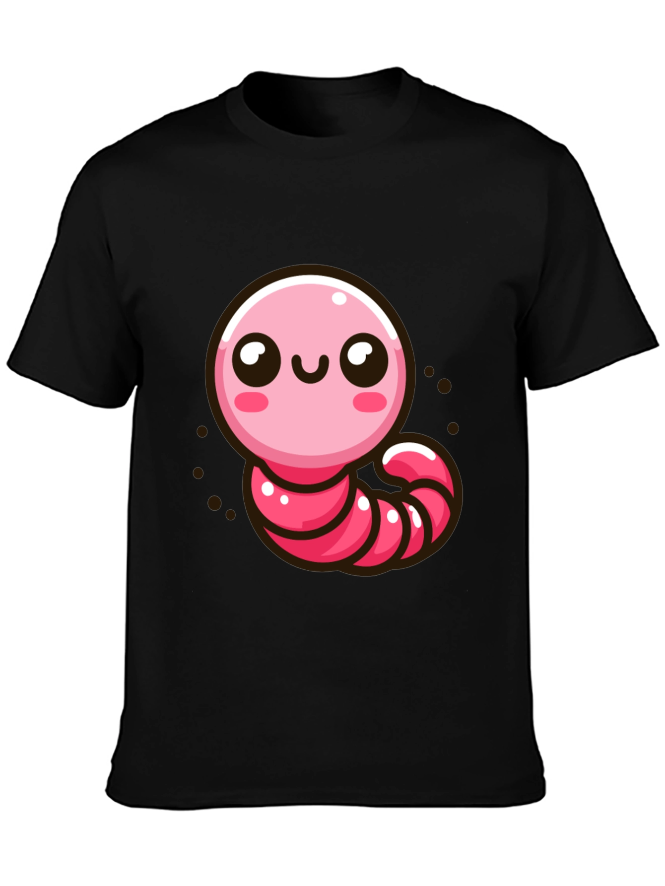 Black Cute Pink Worm Graphic T-Shirt view 3