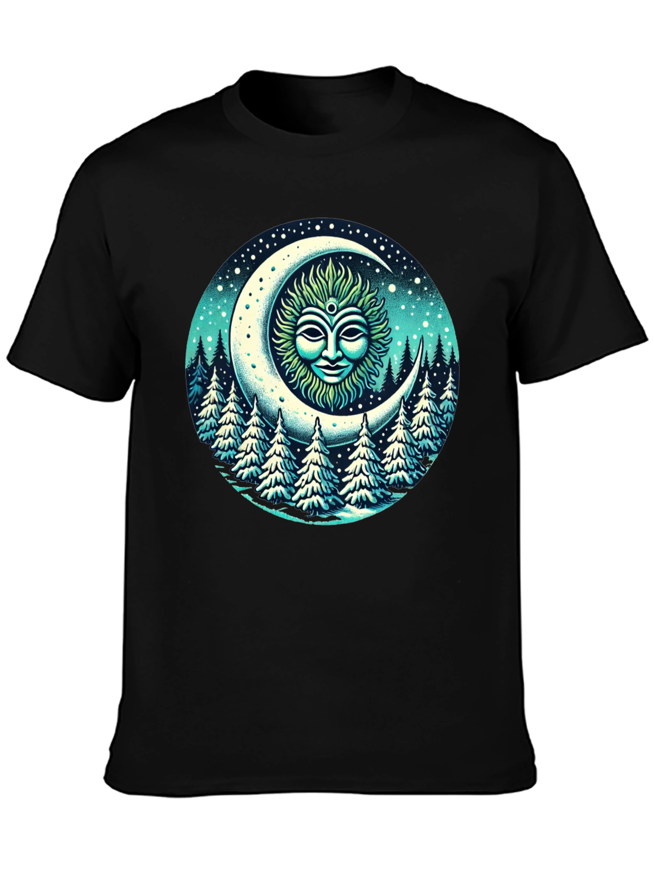 Black Celestial Moon Forest T-Shirt view 3