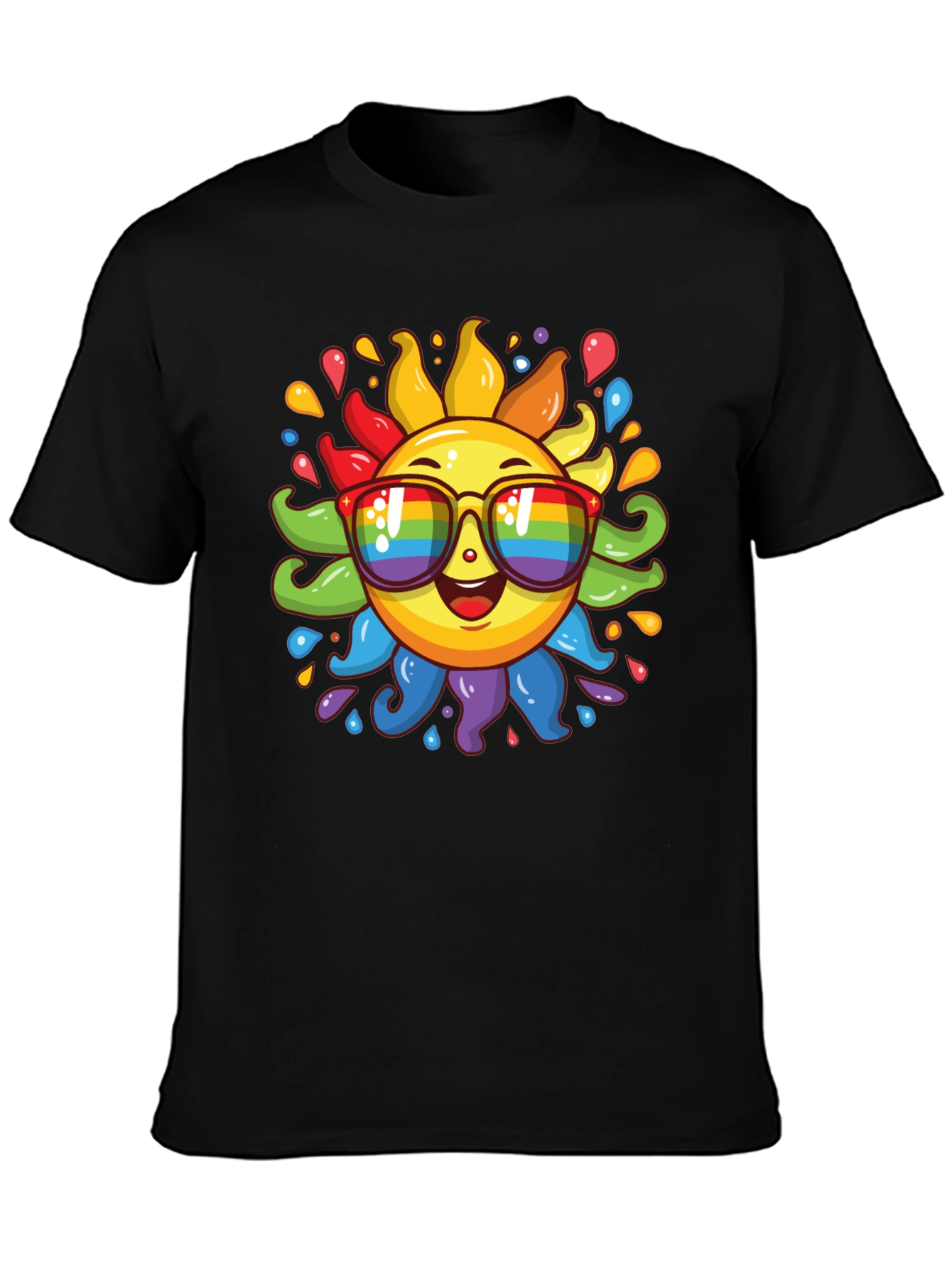 Black Rainbow Sun Graphic Tee - Pride Style Shirt view 3