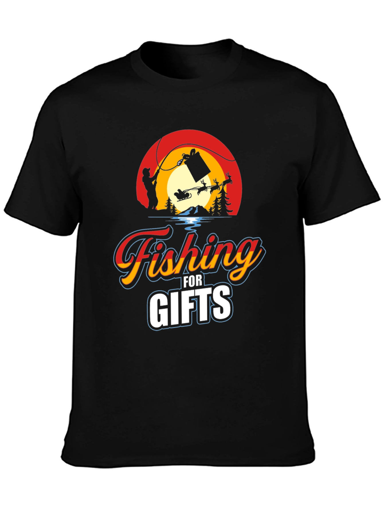 Black Fishing for Gifts Graphic Tee view 3