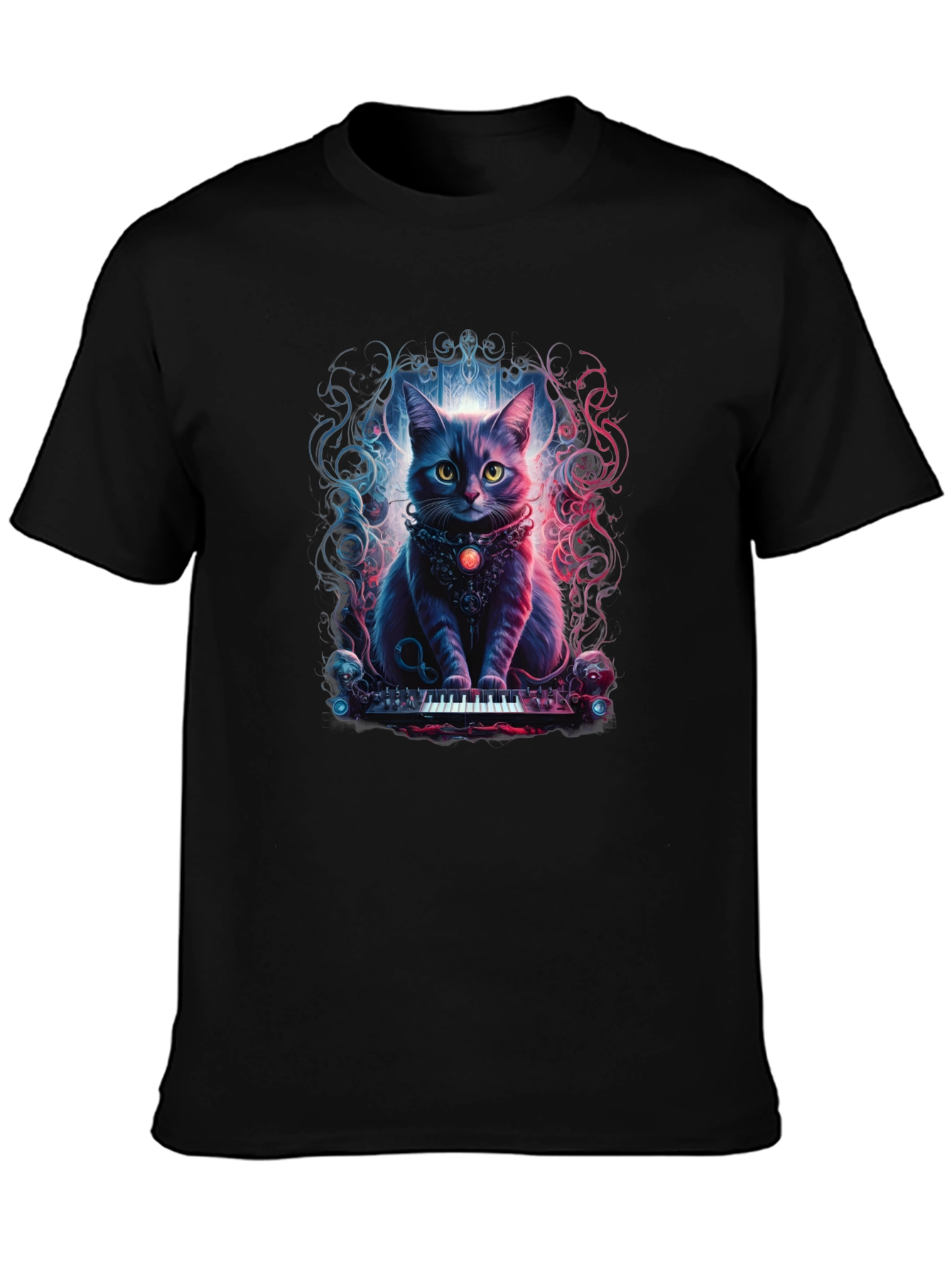 Black Cat Keyboardist Graphic Tee view 3