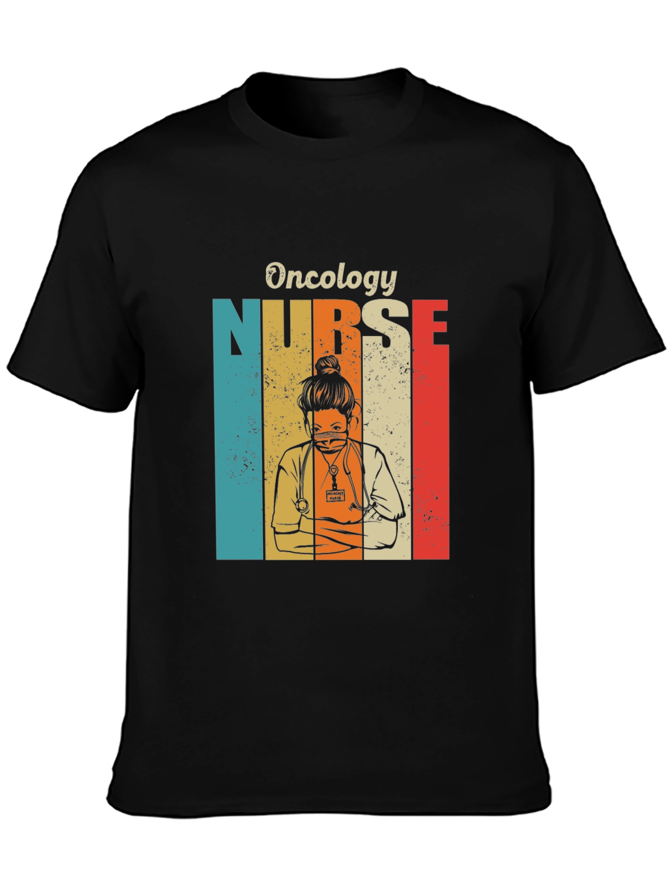 Black Oncology Nurse Retro T-Shirt view 3