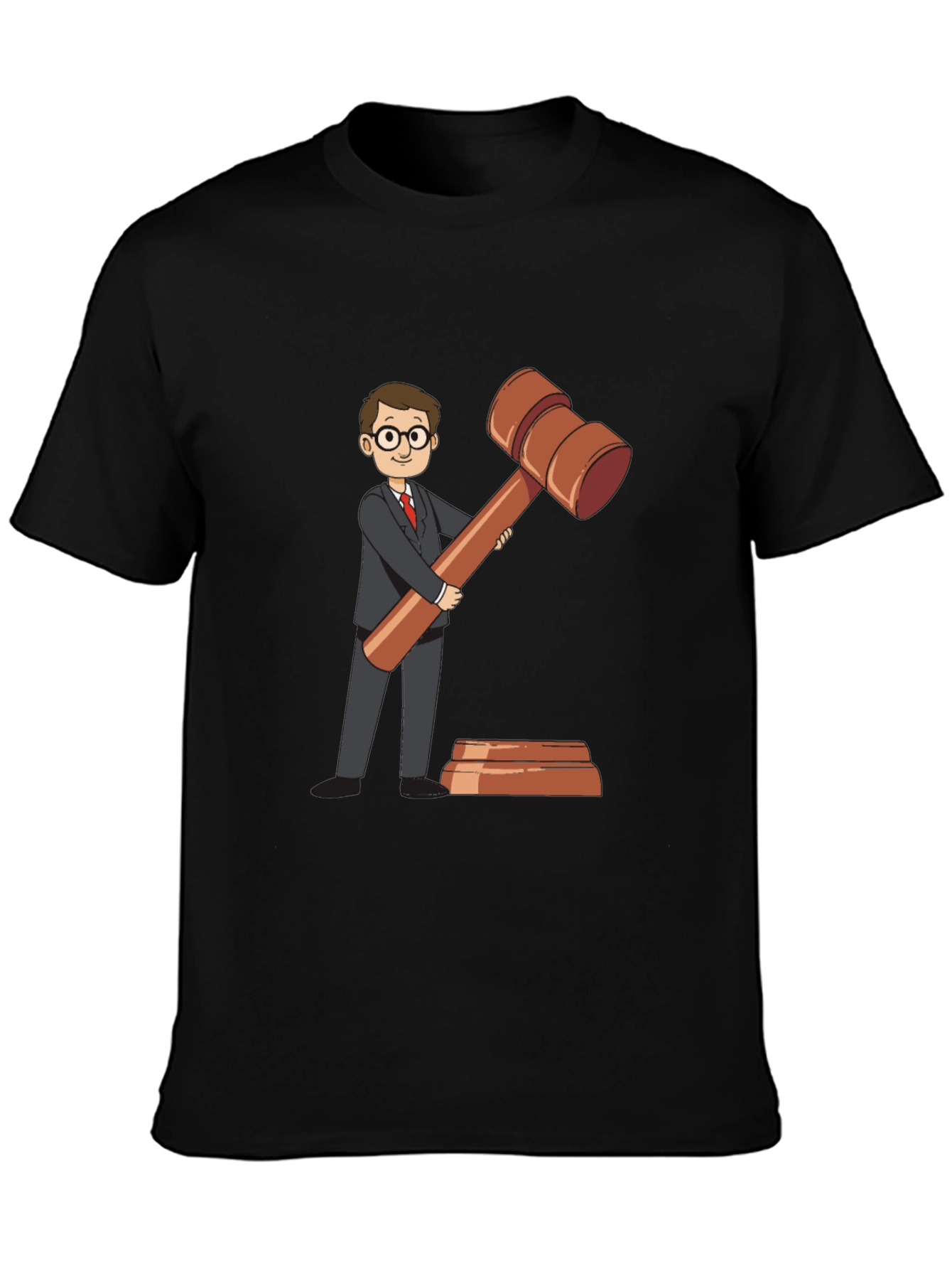 Black Cartoon Judge Gavel Black T-Shirt view 3