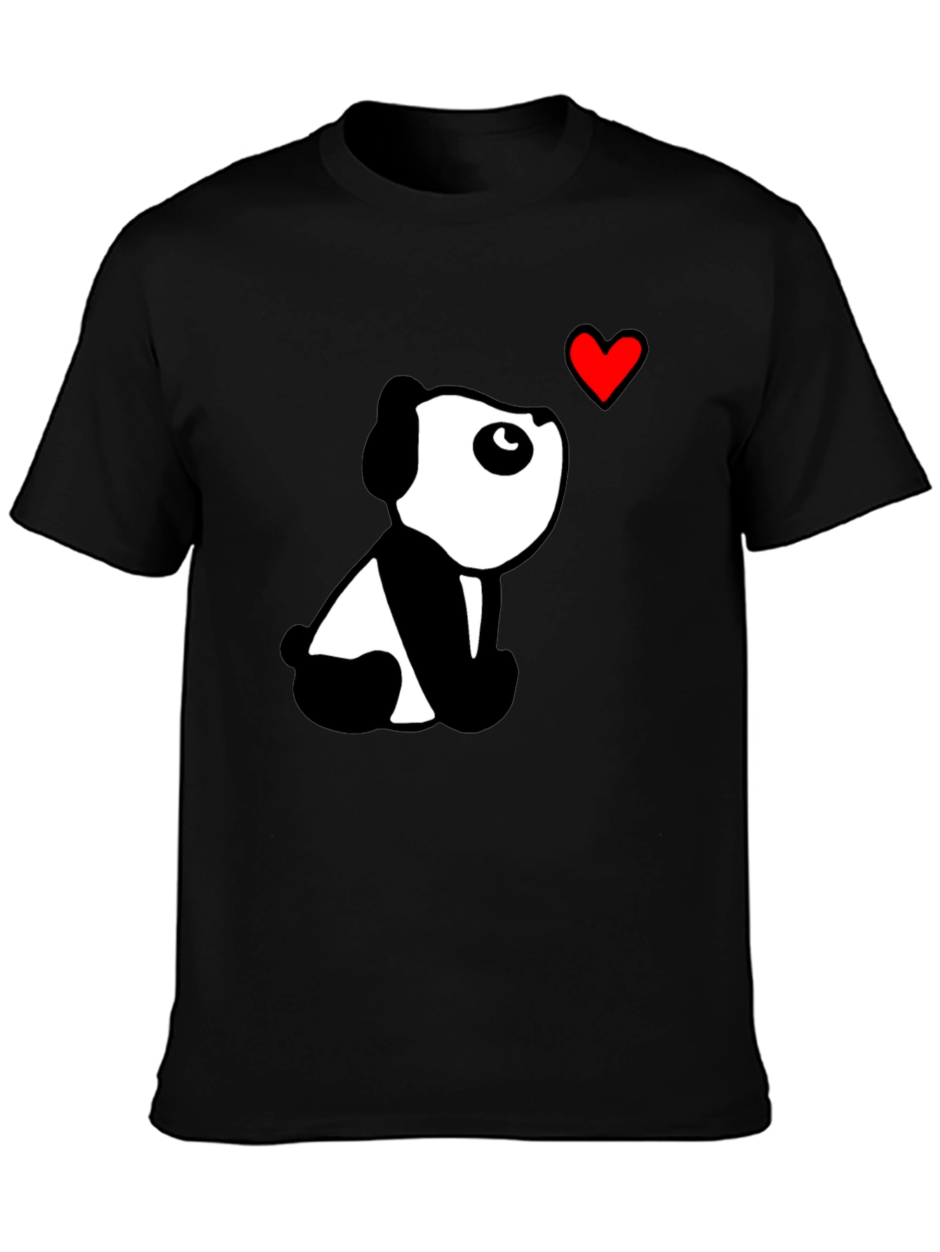 Black Cute Panda Heart Black T-Shirt view 3