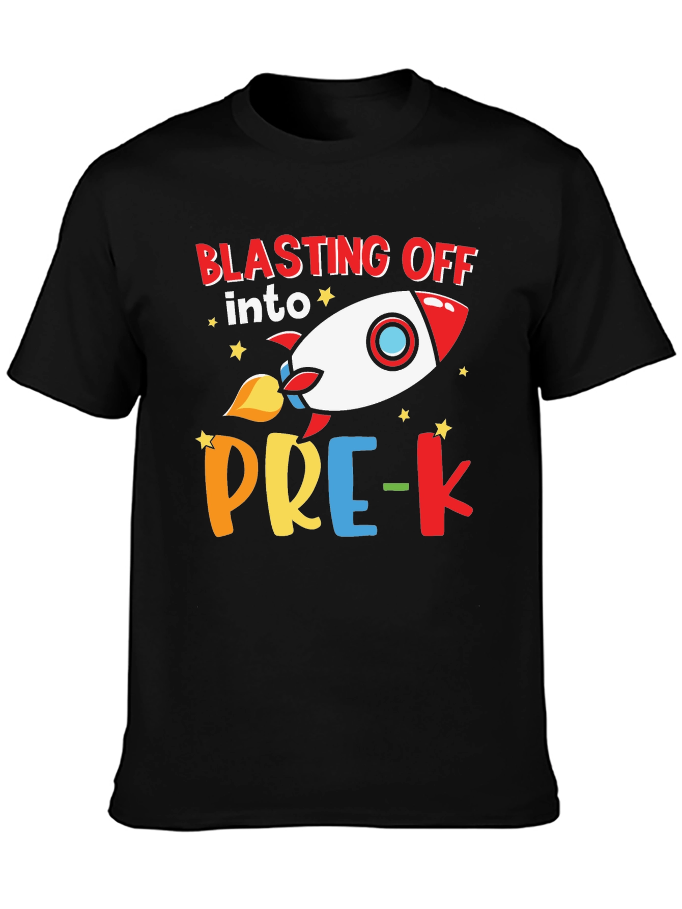 Black Blasting Off into Pre-K Rocket T-Shirt view 3