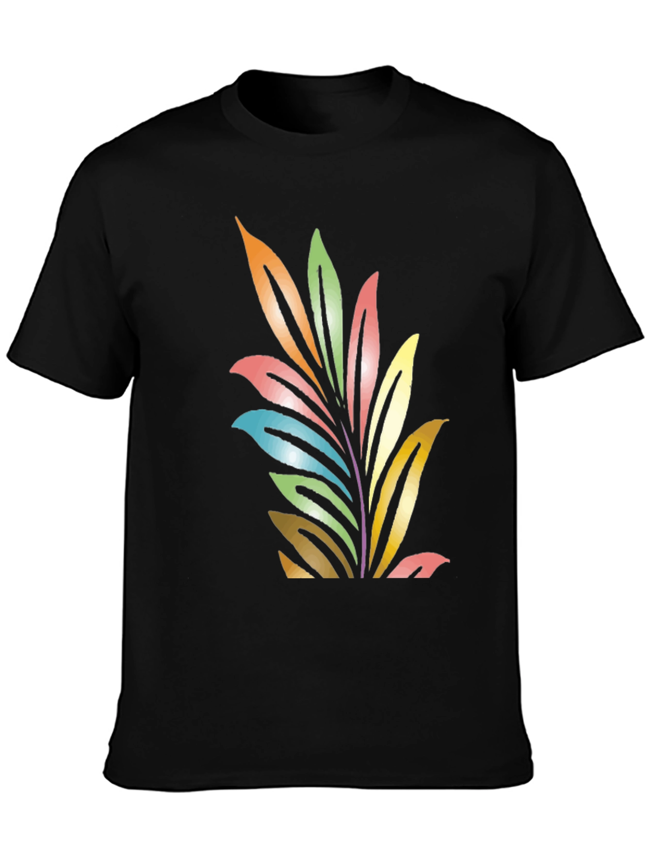 Black Colorful Leaf Graphic Black T-Shirt view 3