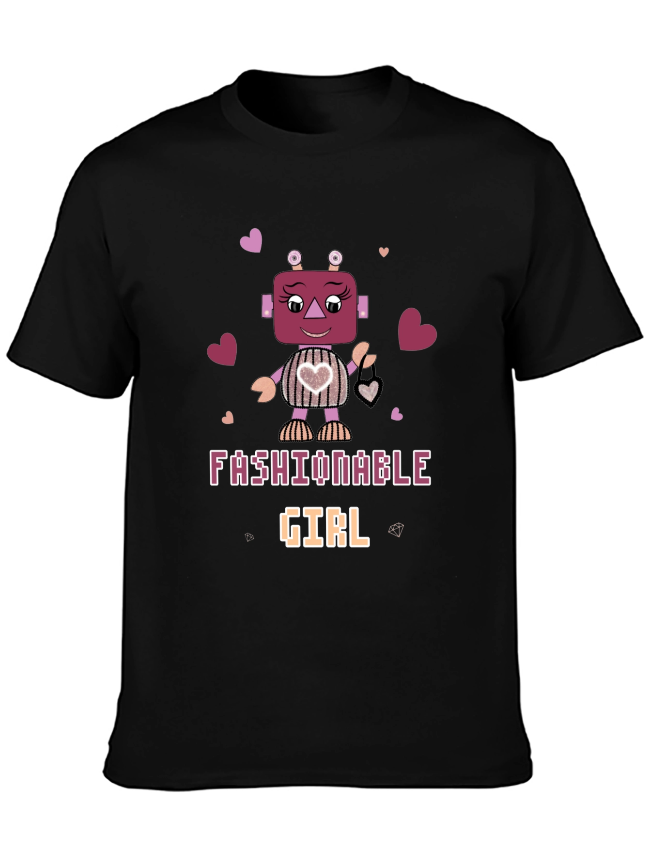 Black Fashionable Girl Robot Graphic Tee view 3