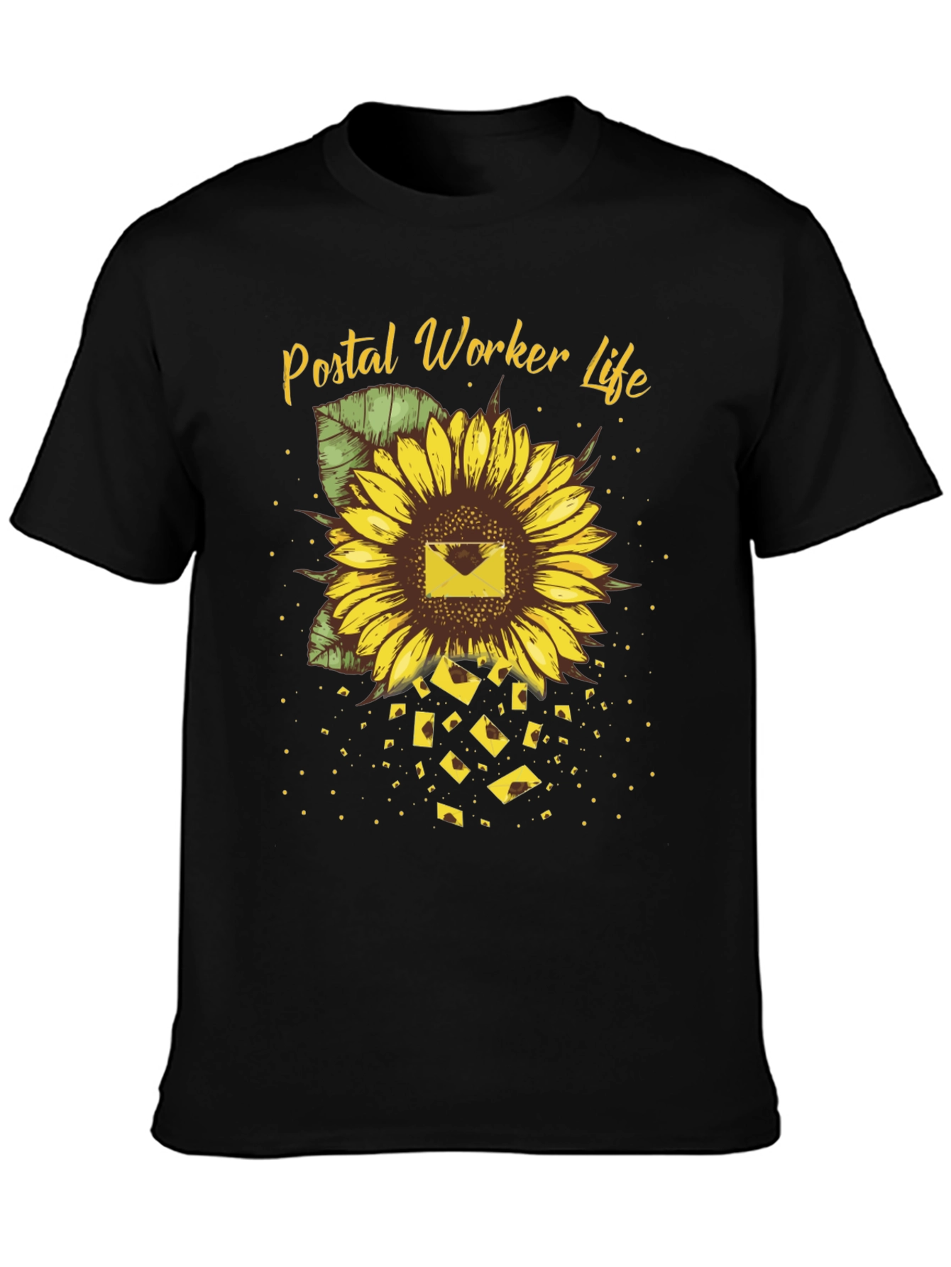 Black Postal Worker Sunflower T-Shirt - Black view 3